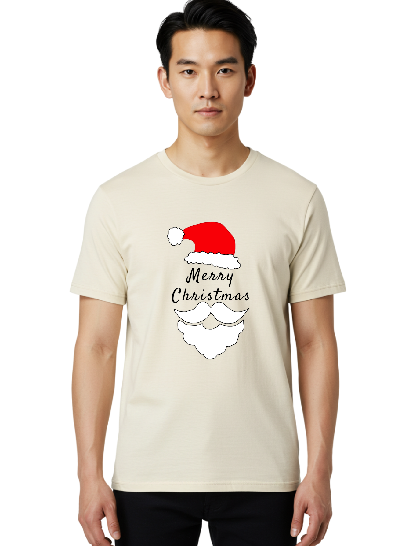 Merry-Christmas Men'S Graphic Tee, 100% Cotton, Comfortable Casual Summer Wear, Machine Washable, Merry Christmas, Santa Hat, White Beard, Festive Season, Holiday Greeting, Christmas Wishes, Jolly Old Saint Nick, Winter Wonderland, -  Aaa097