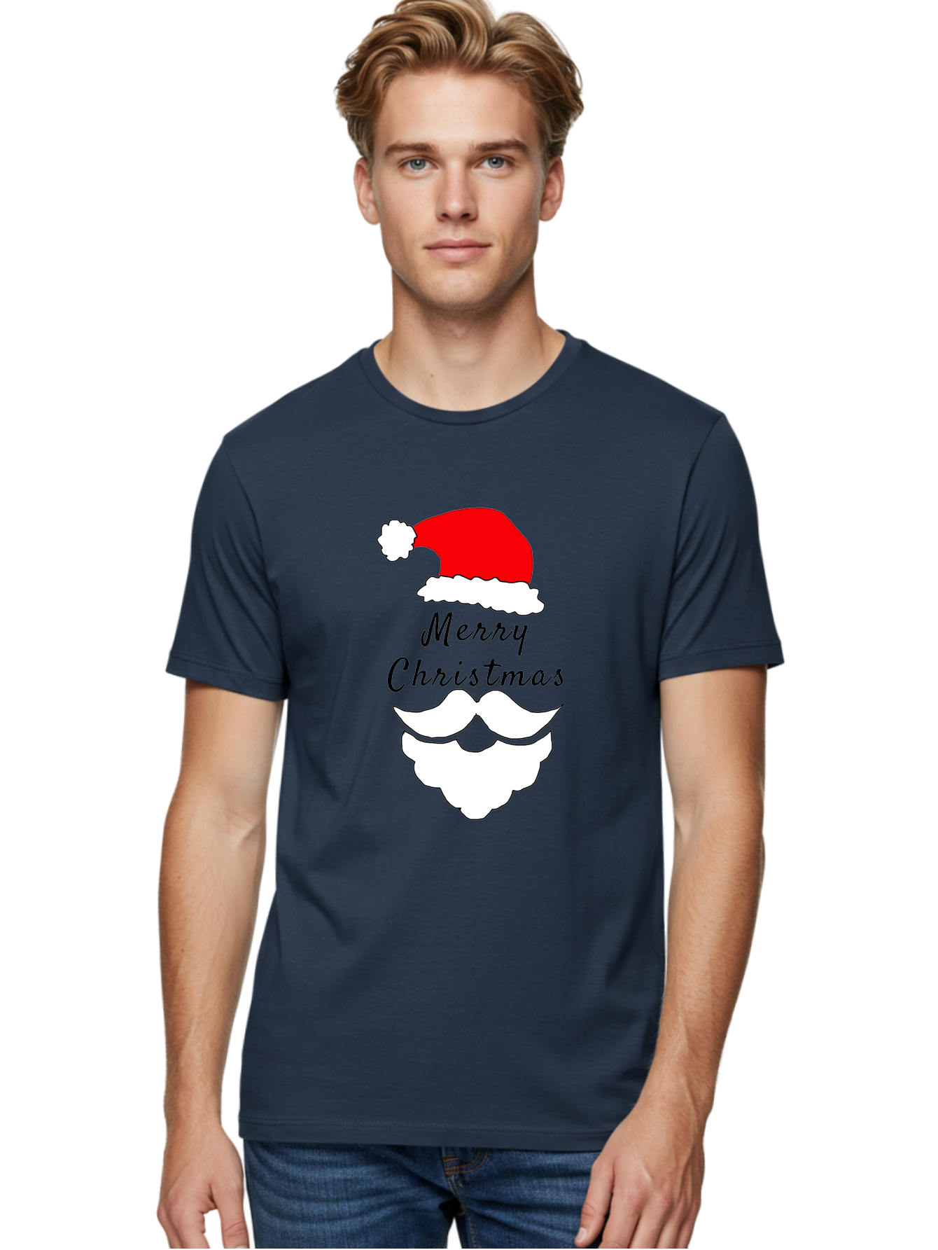Merry-Christmas Men'S Graphic Tee, 100% Cotton, Comfortable Casual Summer Wear, Machine Washable, Merry Christmas, Santa Hat, White Beard, Festive Season, Holiday Greeting, Christmas Wishes, Jolly Old Saint Nick, Winter Wonderland, -  Aaa097 22
