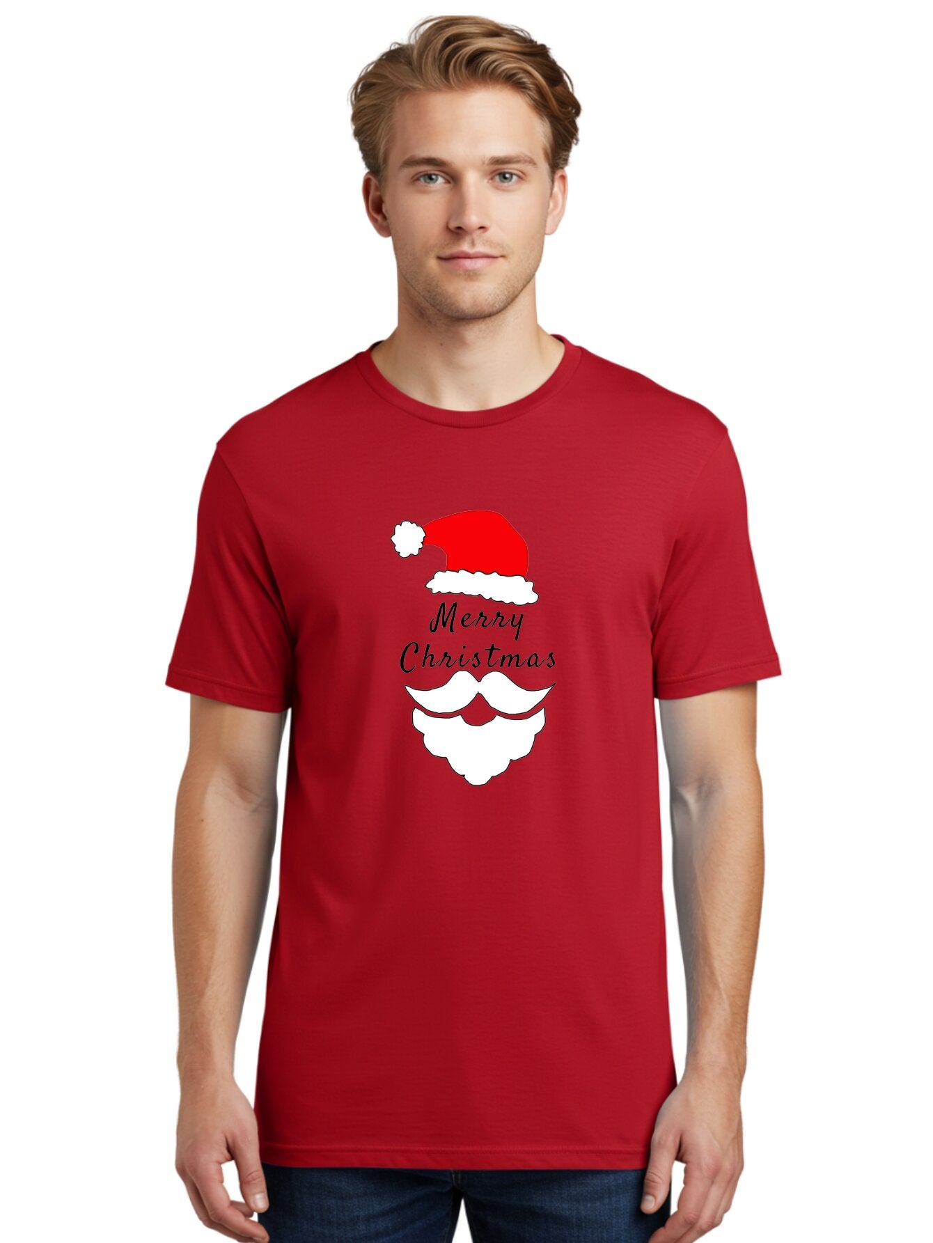 Merry-Christmas Men'S Graphic Tee, 100% Cotton, Comfortable Casual Summer Wear, Machine Washable, Merry Christmas, Santa Hat, White Beard, Festive Season, Holiday Greeting, Christmas Wishes, Jolly Old Saint Nick, Winter Wonderland, -  Aaa097 8