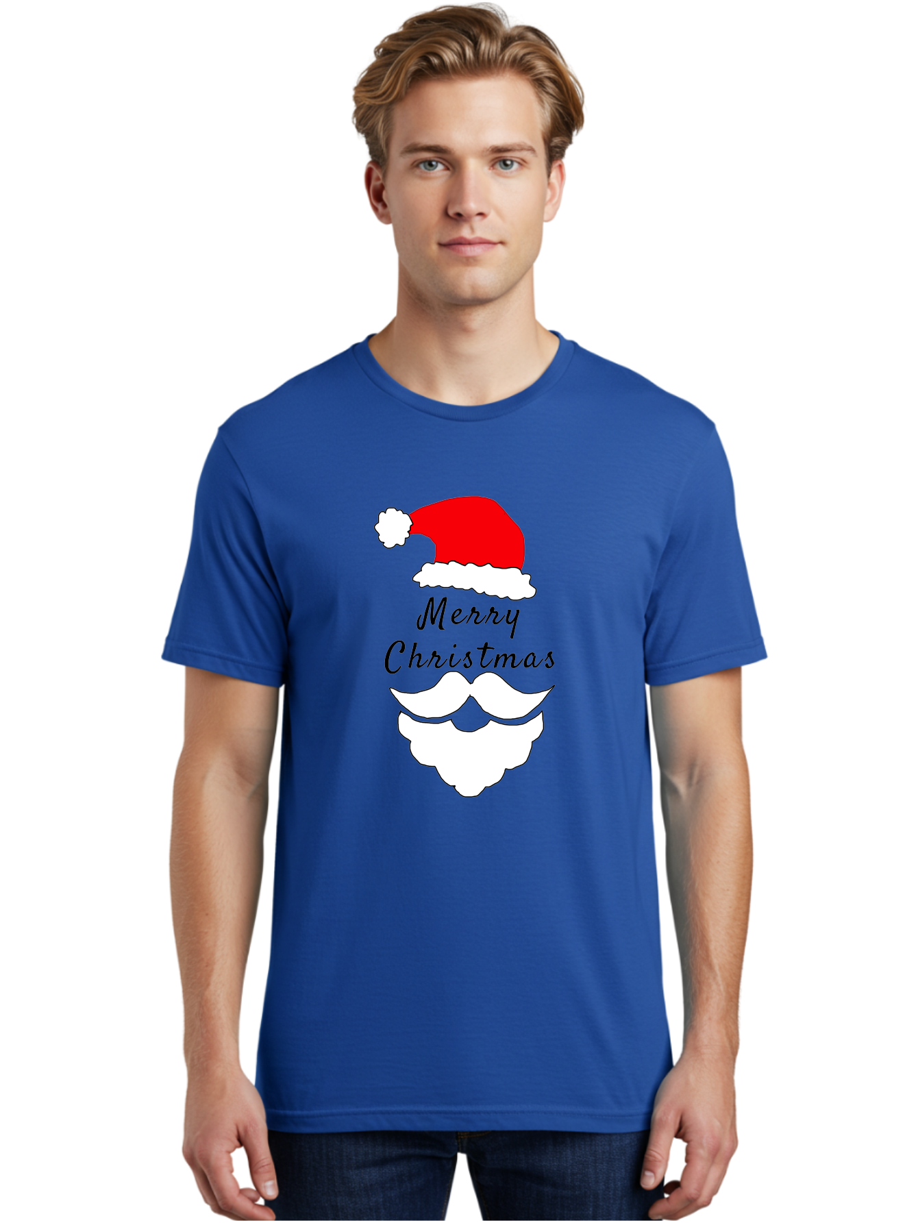 Merry-Christmas Men'S Graphic Tee, 100% Cotton, Comfortable Casual Summer Wear, Machine Washable, Merry Christmas, Santa Hat, White Beard, Festive Season, Holiday Greeting, Christmas Wishes, Jolly Old Saint Nick, Winter Wonderland, -  Aaa097 24