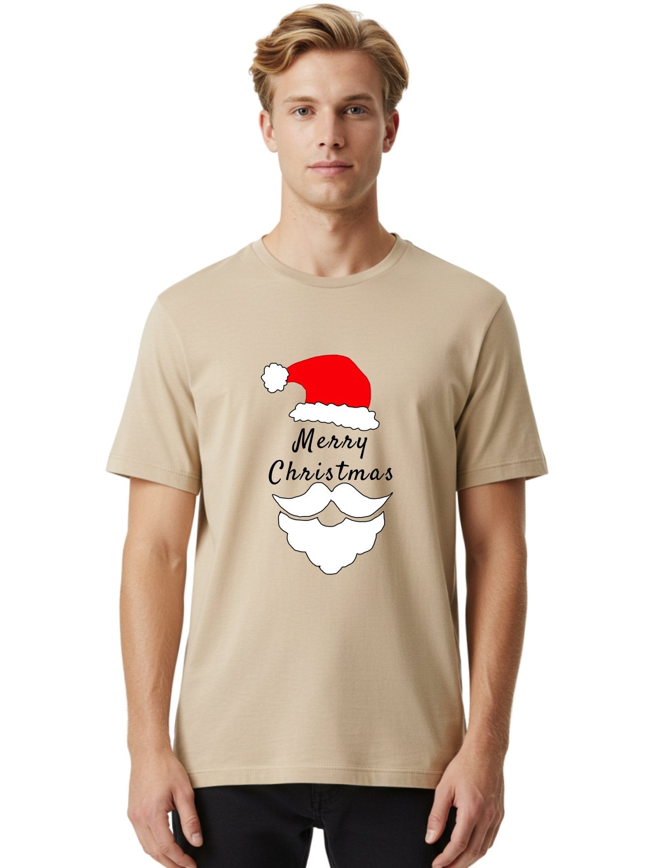Merry-Christmas Men'S Graphic Tee, 100% Cotton, Comfortable Casual Summer Wear, Machine Washable, Merry Christmas, Santa Hat, White Beard, Festive Season, Holiday Greeting, Christmas Wishes, Jolly Old Saint Nick, Winter Wonderland, -  Aaa097 6