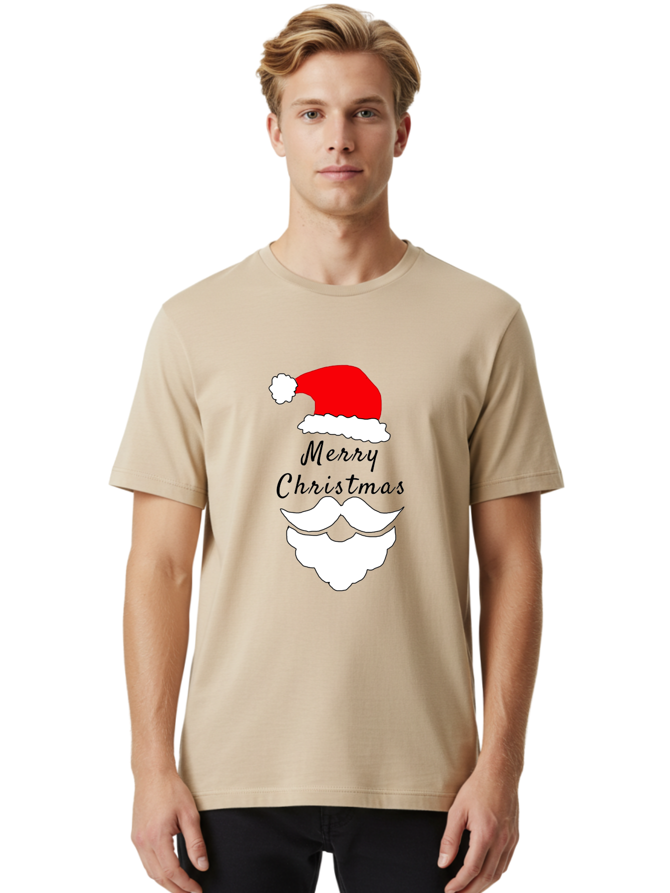 Merry-Christmas Men'S Graphic Tee, 100% Cotton, Comfortable Casual Summer Wear, Machine Washable, Merry Christmas, Santa Hat, White Beard, Festive Season, Holiday Greeting, Christmas Wishes, Jolly Old Saint Nick, Winter Wonderland, -  Aaa097 4