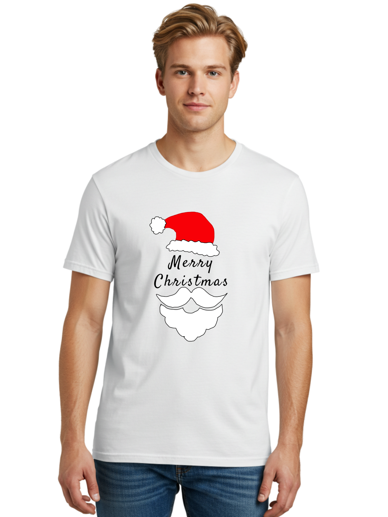 Merry-Christmas Men'S Graphic Tee, 100% Cotton, Comfortable Casual Summer Wear, Machine Washable, Merry Christmas, Santa Hat, White Beard, Festive Season, Holiday Greeting, Christmas Wishes, Jolly Old Saint Nick, Winter Wonderland, -  Aaa097 18