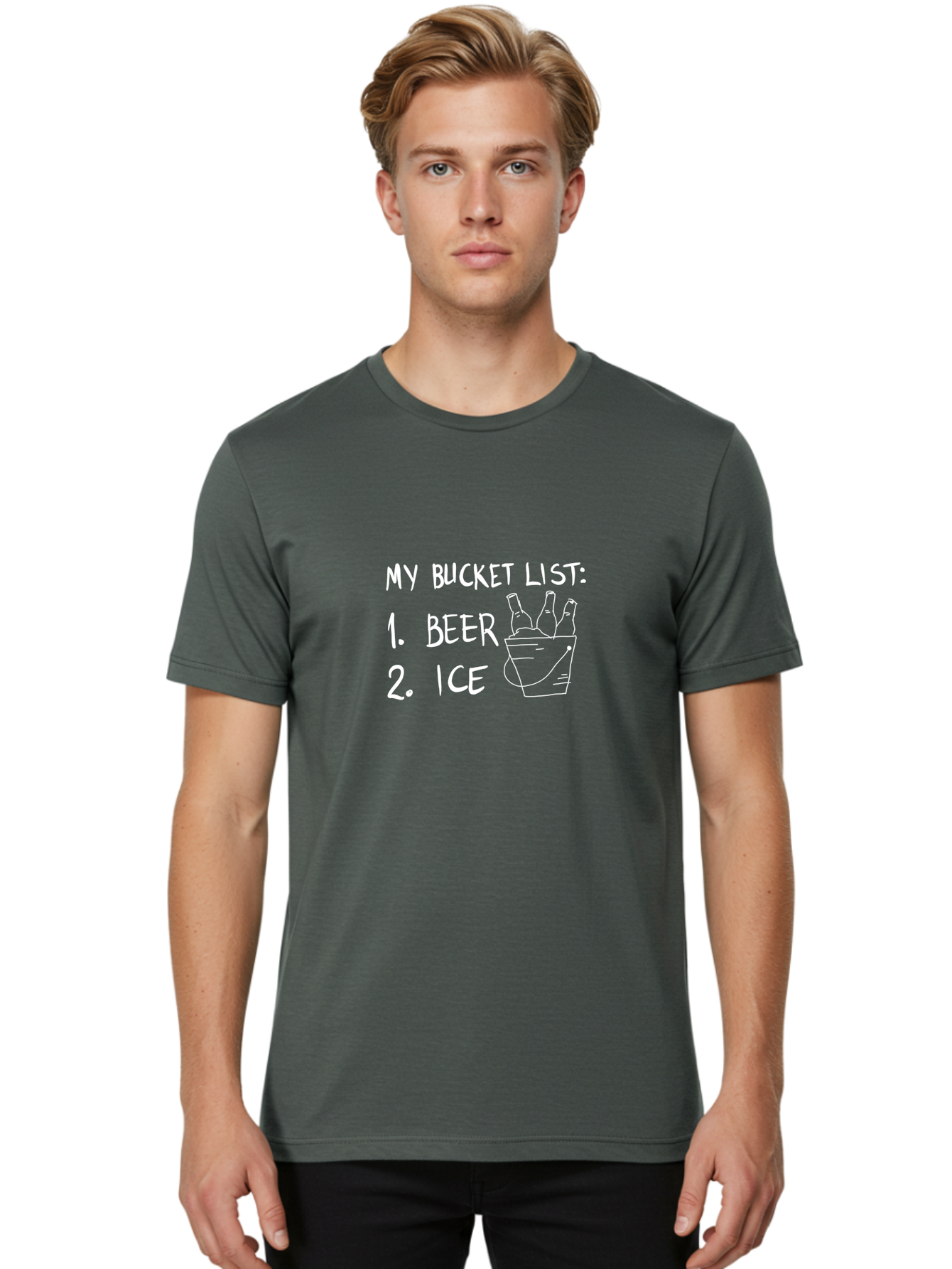 My-Bucket-List Men'S Graphic Tee, 100% Cotton, Comfortable Casual Summer Wear, Machine Washable, Bucket List, Beer And Ice, Funny List, Humorous Quote, Beer Bucket, Ice Cold Beer, Simple Wishes, Funny Quote, Beer Lover -  Aaa098 26