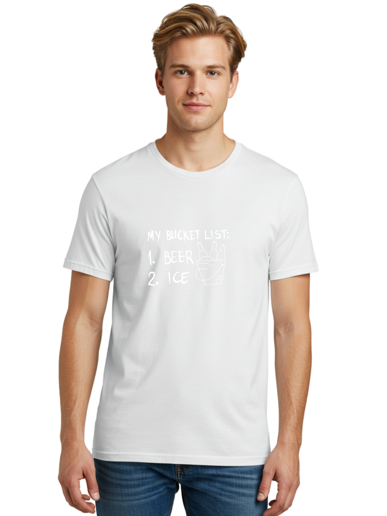 My-Bucket-List Men'S Graphic Tee, 100% Cotton, Comfortable Casual Summer Wear, Machine Washable, Bucket List, Beer And Ice, Funny List, Humorous Quote, Beer Bucket, Ice Cold Beer, Simple Wishes, Funny Quote, Beer Lover -  Aaa098 30