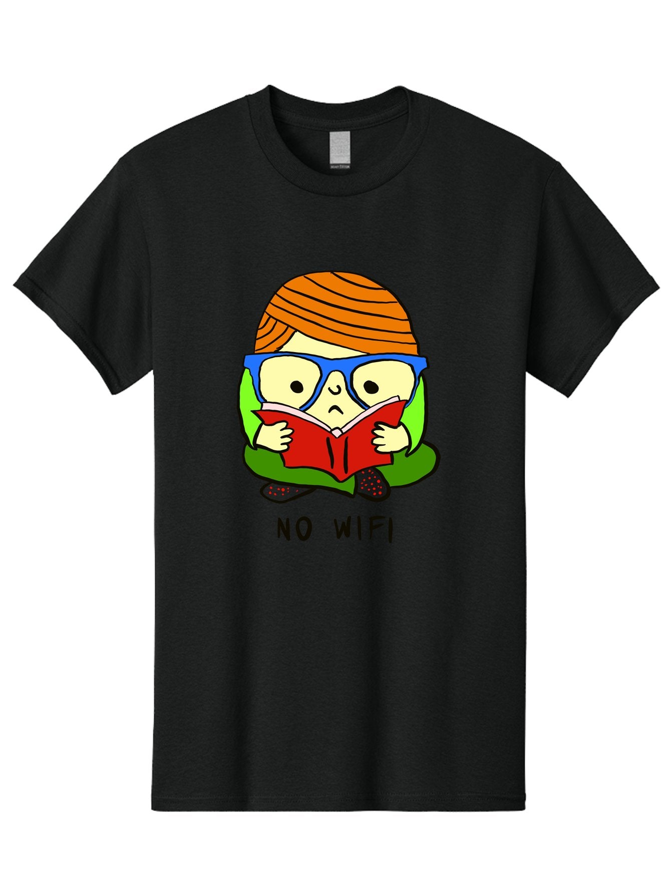 No-Wifi Men'S Graphic Tee, 100% Cotton, Comfortable Casual Summer Wear, Machine Washable, Person Reading A Book, Wearing Glasses, Orange Head Wrap, Offline Mode, Digital Detox, Relaxed Atmosphere, Calm Environment, Reading Culture -  Aaa100 23
