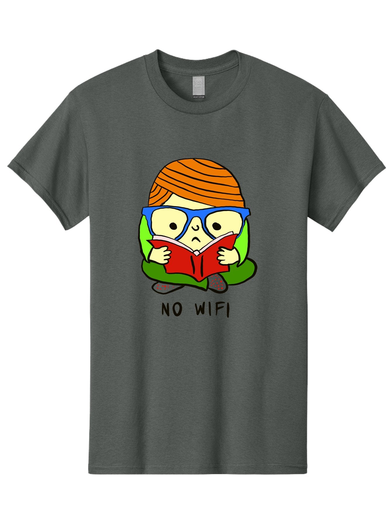 No-Wifi Men'S Graphic Tee, 100% Cotton, Comfortable Casual Summer Wear, Machine Washable, Person Reading A Book, Wearing Glasses, Orange Head Wrap, Offline Mode, Digital Detox, Relaxed Atmosphere, Calm Environment, Reading Culture -  Aaa100 7