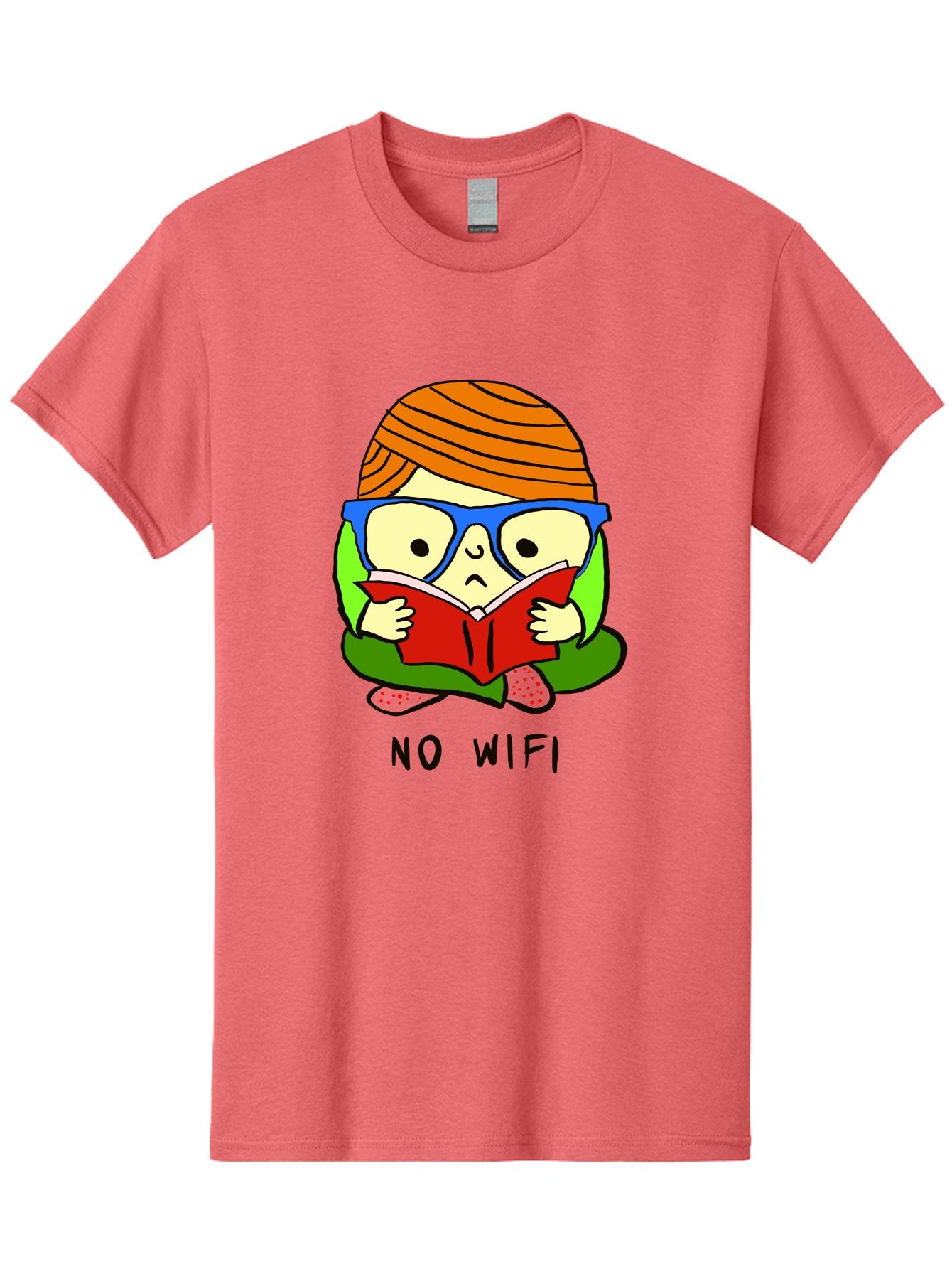 No-Wifi Men'S Graphic Tee, 100% Cotton, Comfortable Casual Summer Wear, Machine Washable, Person Reading A Book, Wearing Glasses, Orange Head Wrap, Offline Mode, Digital Detox, Relaxed Atmosphere, Calm Environment, Reading Culture -  Aaa100 25
