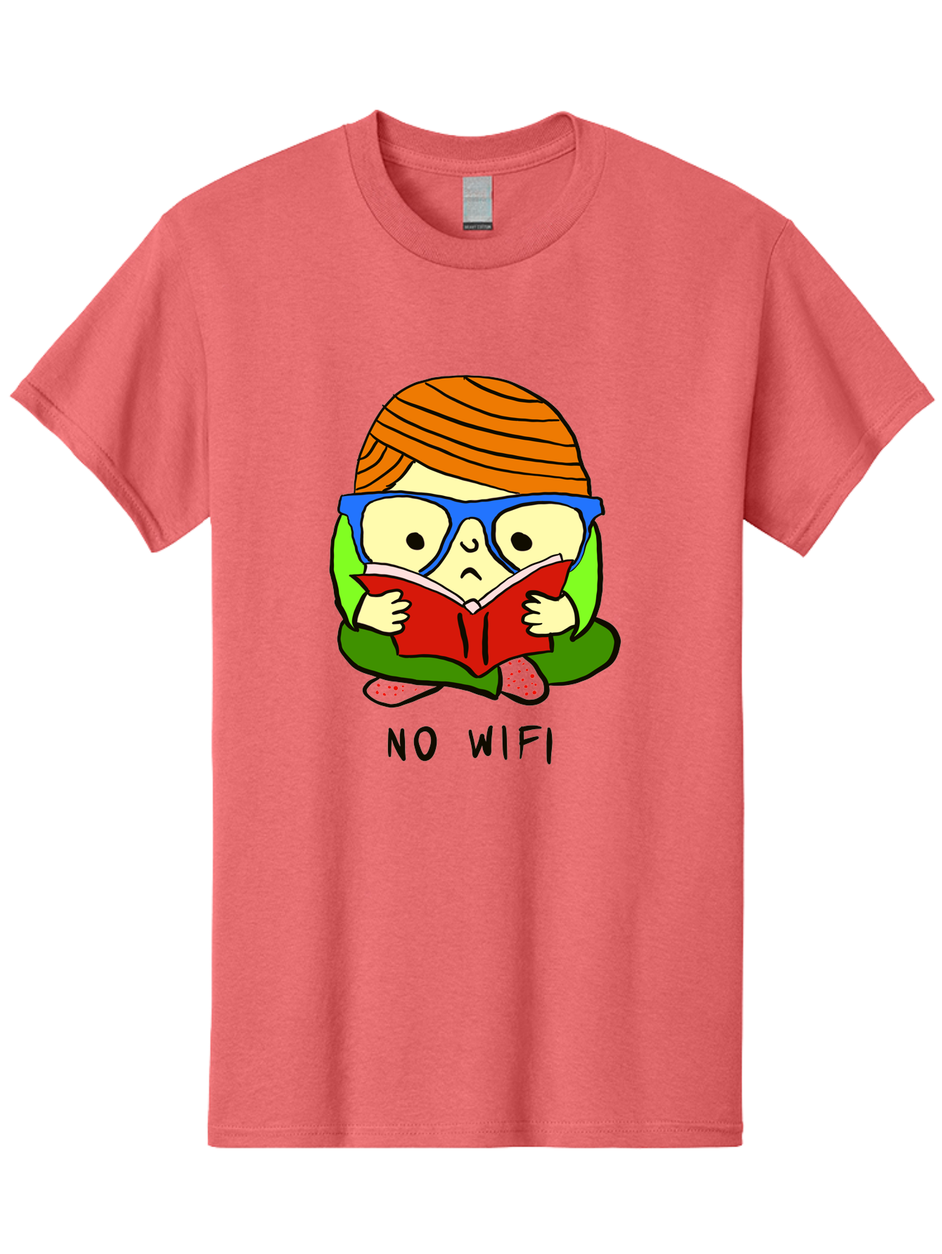 No-Wifi Men'S Graphic Tee, 100% Cotton, Comfortable Casual Summer Wear, Machine Washable, Person Reading A Book, Wearing Glasses, Orange Head Wrap, Offline Mode, Digital Detox, Relaxed Atmosphere, Calm Environment, Reading Culture -  Aaa100 19