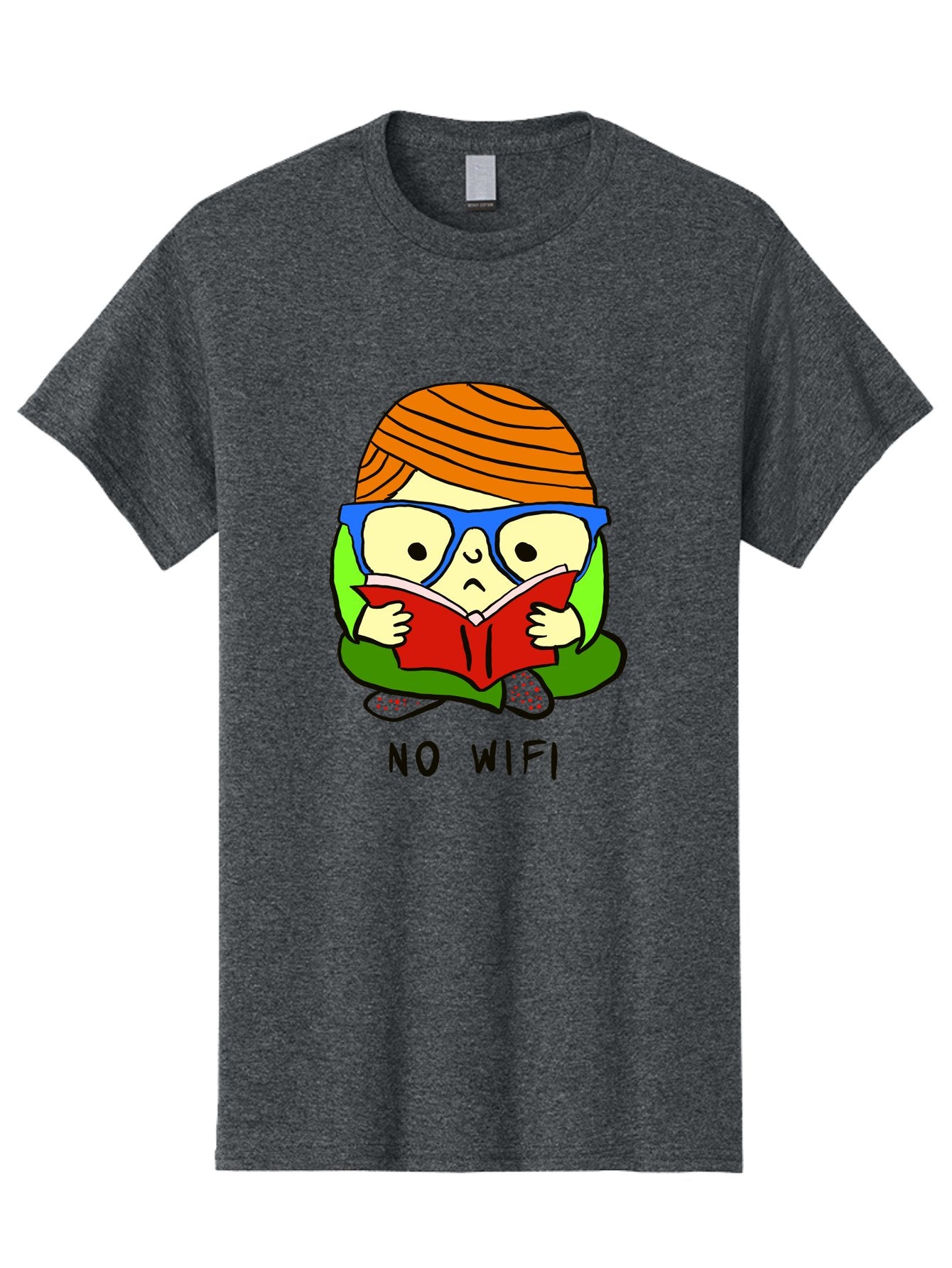 No-Wifi Men'S Graphic Tee, 100% Cotton, Comfortable Casual Summer Wear, Machine Washable, Person Reading A Book, Wearing Glasses, Orange Head Wrap, Offline Mode, Digital Detox, Relaxed Atmosphere, Calm Environment, Reading Culture -  Aaa100 3