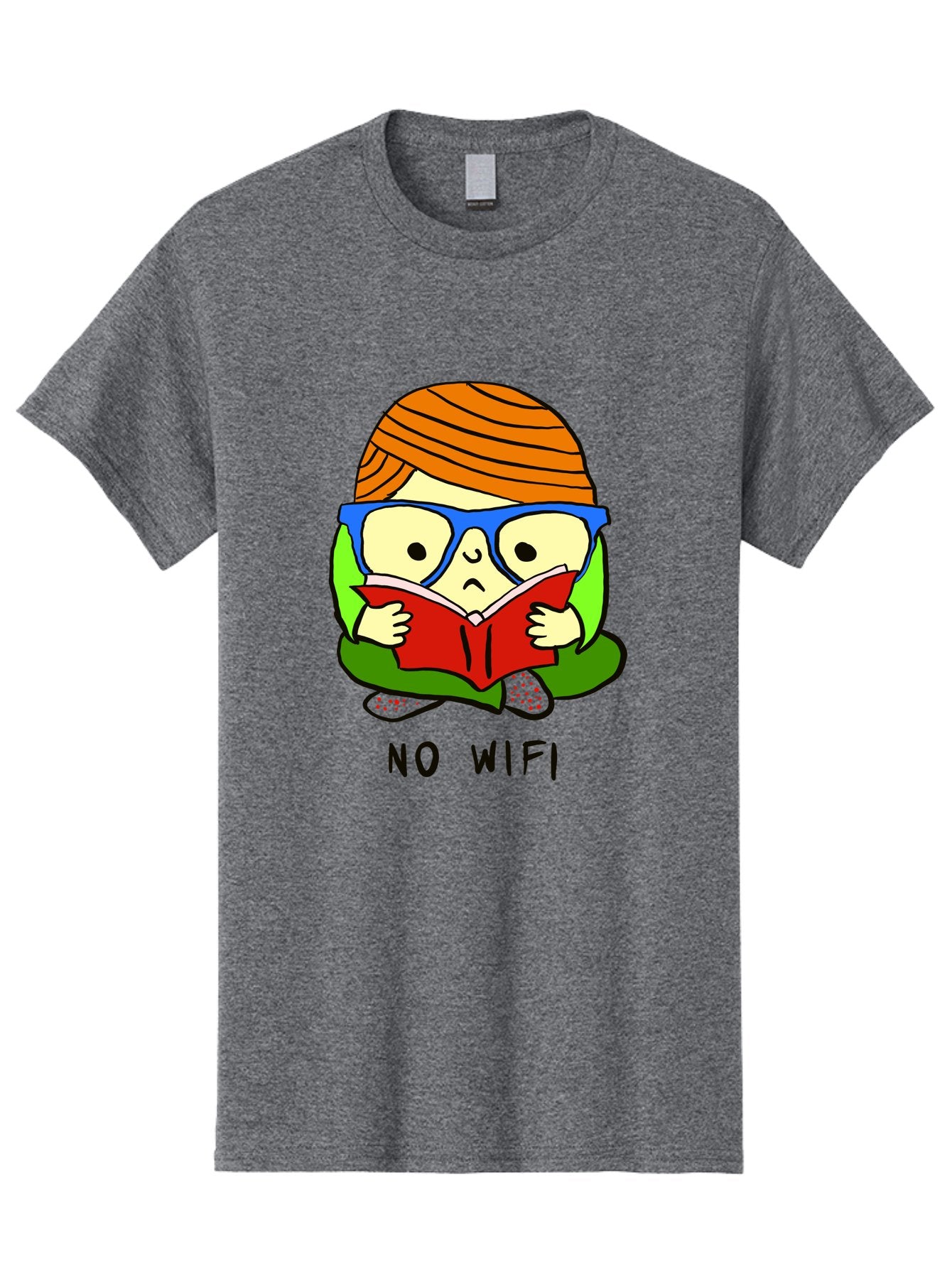 No-Wifi Men'S Graphic Tee, 100% Cotton, Comfortable Casual Summer Wear, Machine Washable, Person Reading A Book, Wearing Glasses, Orange Head Wrap, Offline Mode, Digital Detox, Relaxed Atmosphere, Calm Environment, Reading Culture -  Aaa100 11