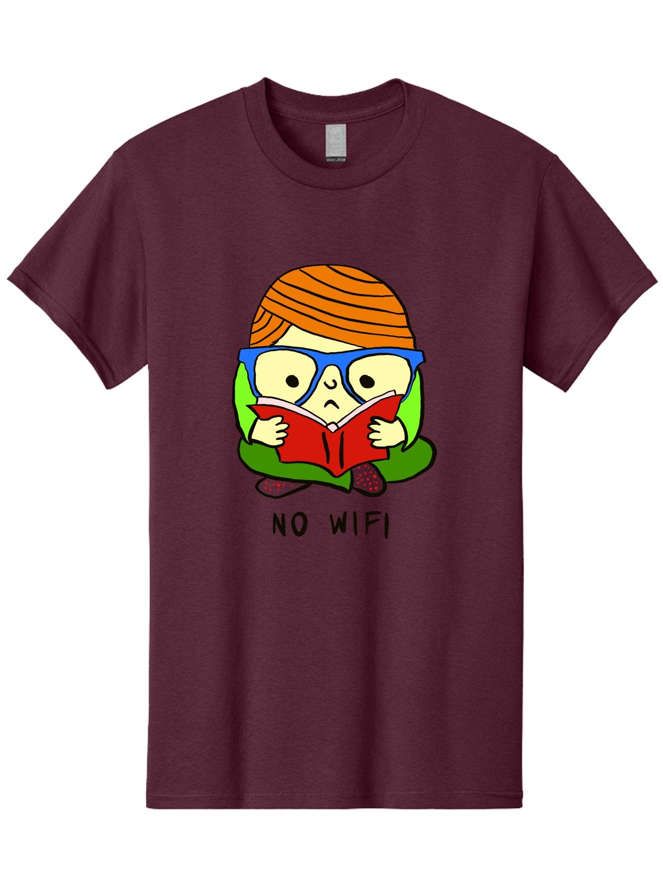 No-Wifi Men'S Graphic Tee, 100% Cotton, Comfortable Casual Summer Wear, Machine Washable, Person Reading A Book, Wearing Glasses, Orange Head Wrap, Offline Mode, Digital Detox, Relaxed Atmosphere, Calm Environment, Reading Culture -  Aaa100 9