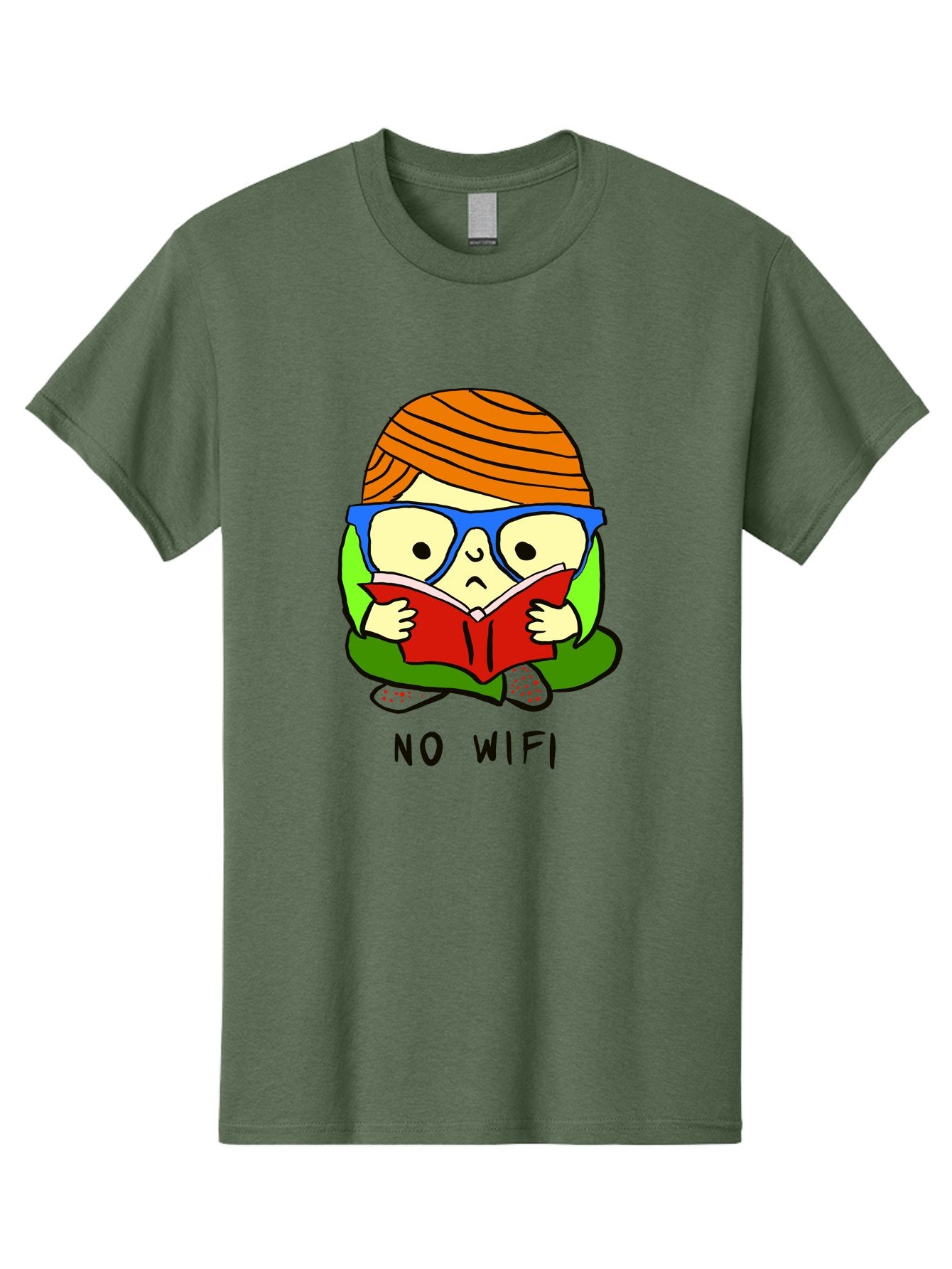 No-Wifi Men'S Graphic Tee, 100% Cotton, Comfortable Casual Summer Wear, Machine Washable, Person Reading A Book, Wearing Glasses, Orange Head Wrap, Offline Mode, Digital Detox, Relaxed Atmosphere, Calm Environment, Reading Culture -  Aaa100 13