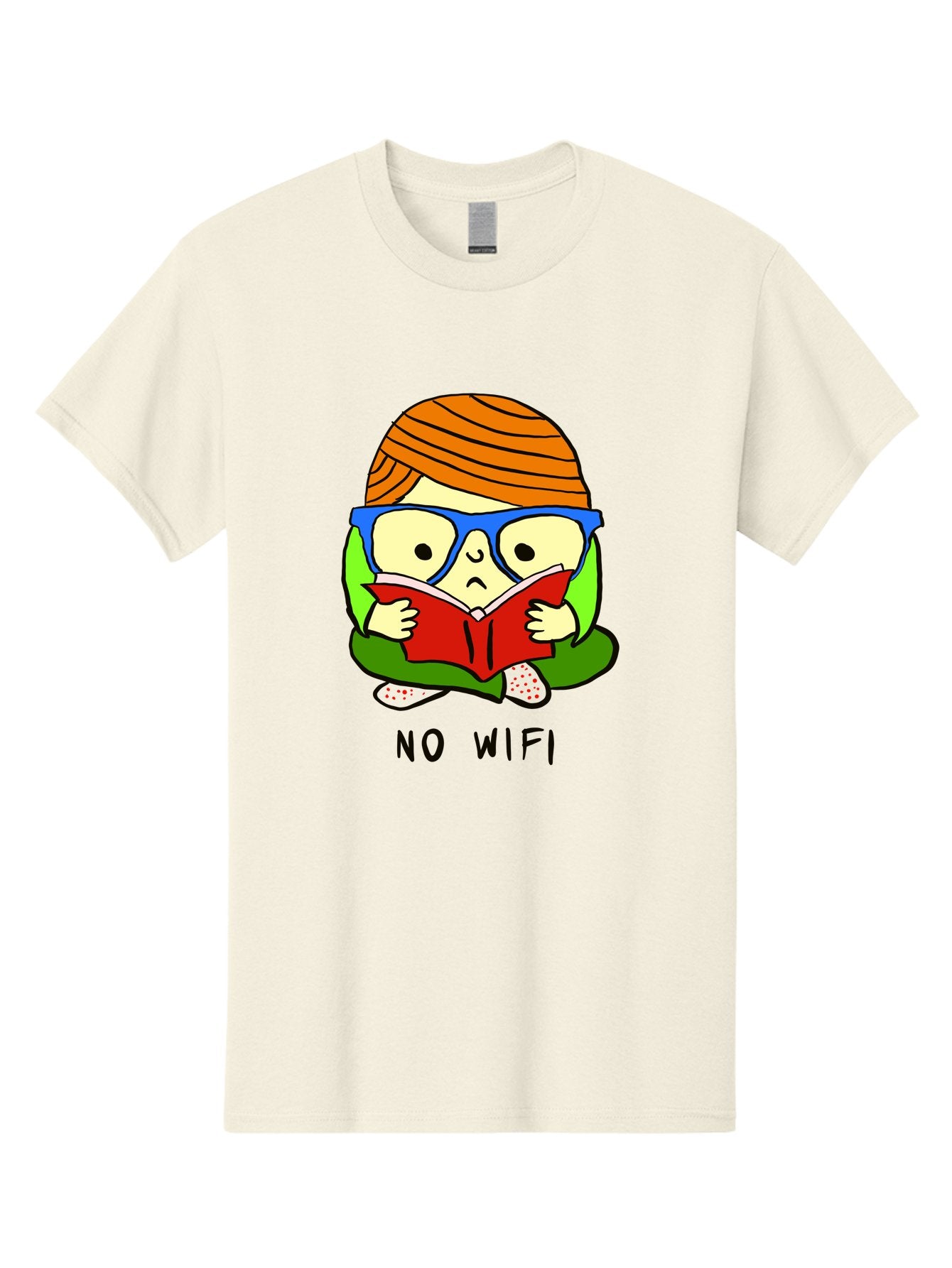 No-Wifi Men'S Graphic Tee, 100% Cotton, Comfortable Casual Summer Wear, Machine Washable, Person Reading A Book, Wearing Glasses, Orange Head Wrap, Offline Mode, Digital Detox, Relaxed Atmosphere, Calm Environment, Reading Culture -  Aaa100 5