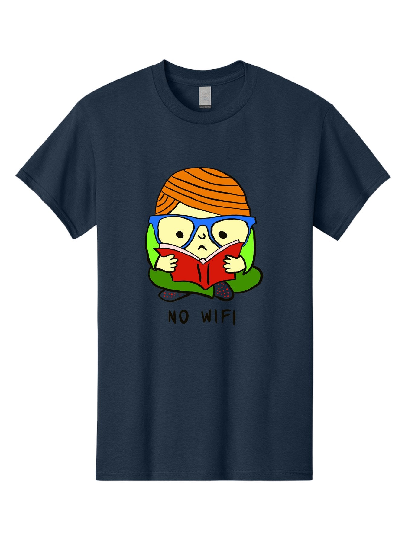 No-Wifi Men'S Graphic Tee, 100% Cotton, Comfortable Casual Summer Wear, Machine Washable, Person Reading A Book, Wearing Glasses, Orange Head Wrap, Offline Mode, Digital Detox, Relaxed Atmosphere, Calm Environment, Reading Culture -  Aaa100 27