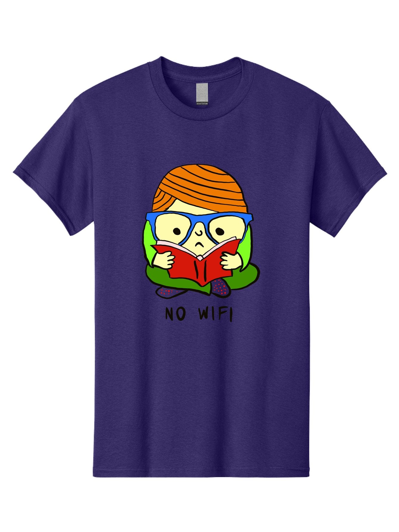 No-Wifi Men'S Graphic Tee, 100% Cotton, Comfortable Casual Summer Wear, Machine Washable, Person Reading A Book, Wearing Glasses, Orange Head Wrap, Offline Mode, Digital Detox, Relaxed Atmosphere, Calm Environment, Reading Culture -  Aaa100 15