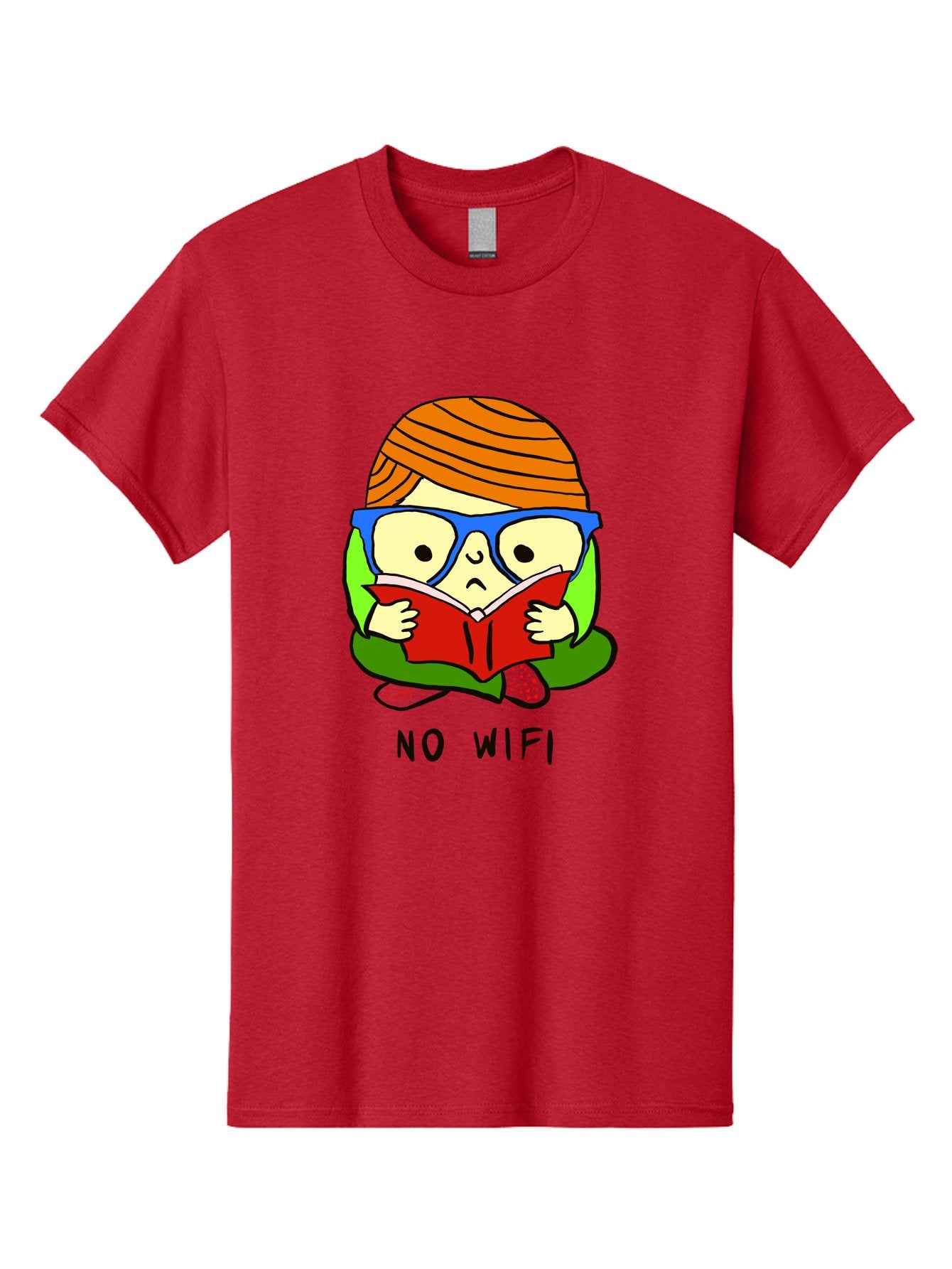 No-Wifi Men'S Graphic Tee, 100% Cotton, Comfortable Casual Summer Wear, Machine Washable, Person Reading A Book, Wearing Glasses, Orange Head Wrap, Offline Mode, Digital Detox, Relaxed Atmosphere, Calm Environment, Reading Culture -  Aaa100 17