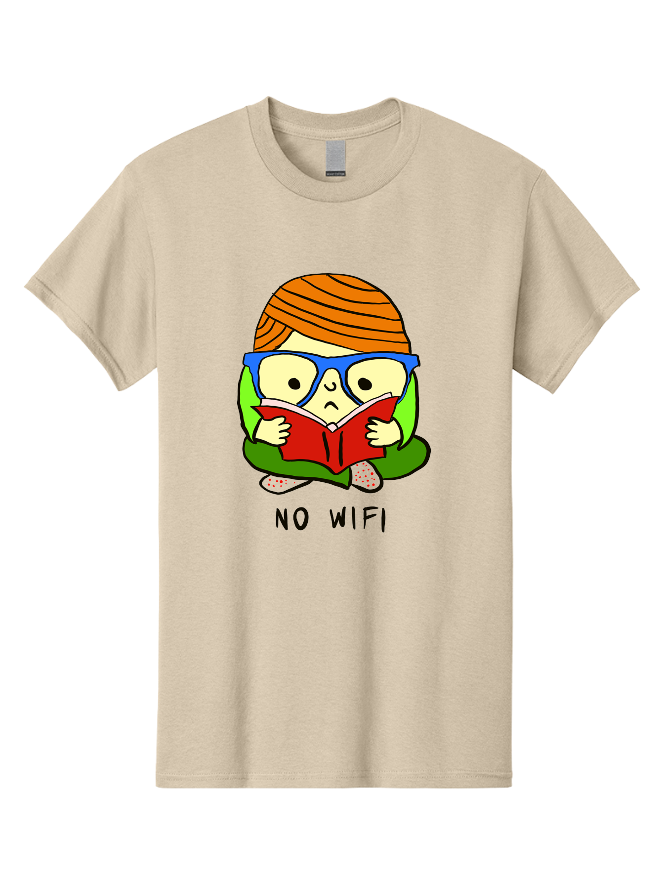 No-Wifi Men'S Graphic Tee, 100% Cotton, Comfortable Casual Summer Wear, Machine Washable, Person Reading A Book, Wearing Glasses, Orange Head Wrap, Offline Mode, Digital Detox, Relaxed Atmosphere, Calm Environment, Reading Culture -  Aaa100 15