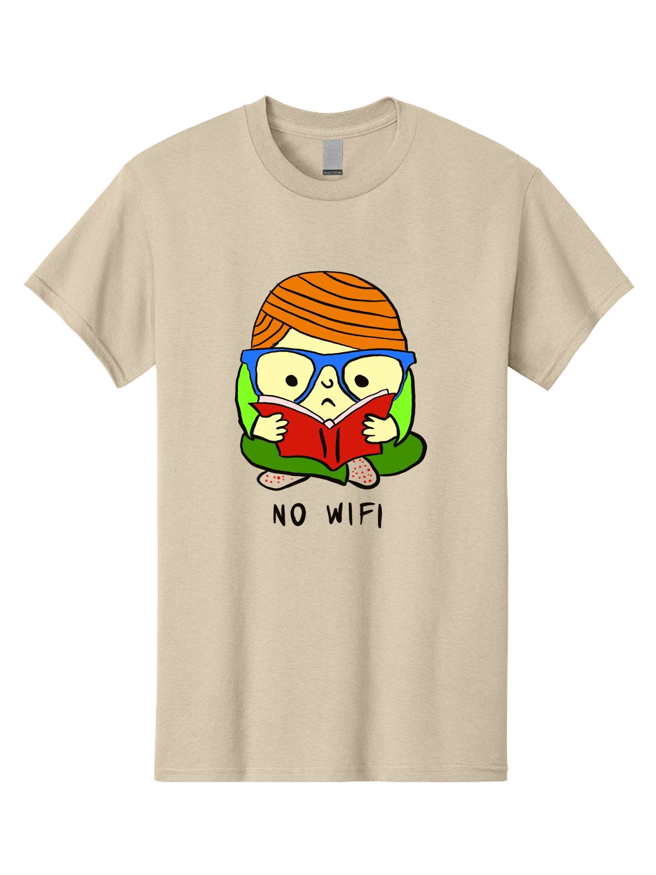 No-Wifi Men'S Graphic Tee, 100% Cotton, Comfortable Casual Summer Wear, Machine Washable, Person Reading A Book, Wearing Glasses, Orange Head Wrap, Offline Mode, Digital Detox, Relaxed Atmosphere, Calm Environment, Reading Culture -  Aaa100 21
