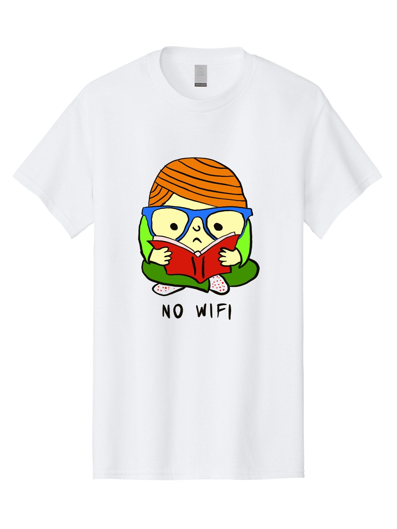 No-Wifi Men'S Graphic Tee, 100% Cotton, Comfortable Casual Summer Wear, Machine Washable, Person Reading A Book, Wearing Glasses, Orange Head Wrap, Offline Mode, Digital Detox, Relaxed Atmosphere, Calm Environment, Reading Culture -  Aaa100 19