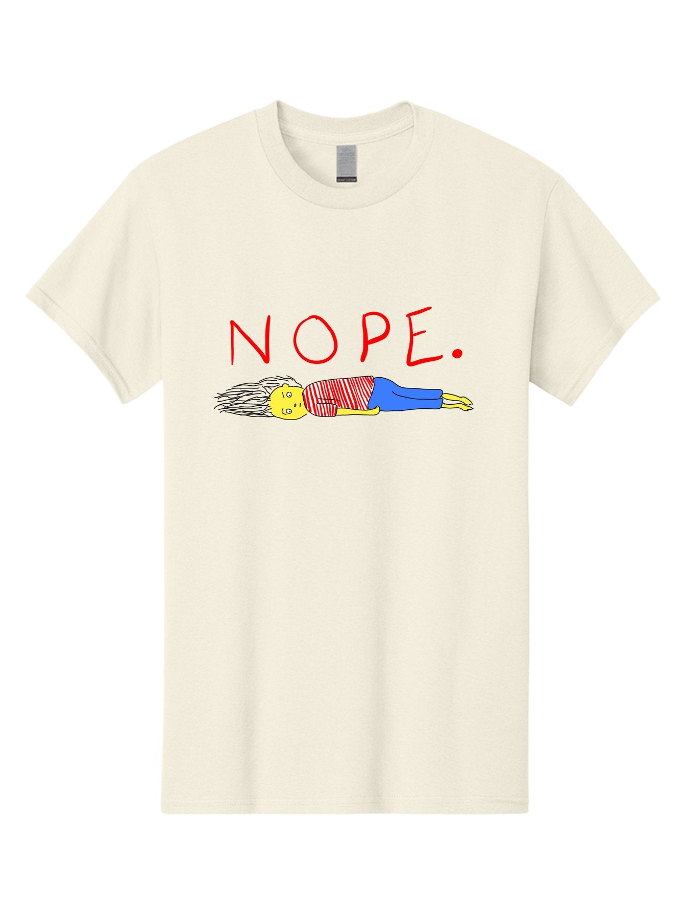 Nope Men'S Graphic Tee, 100% Cotton, Comfortable Casual Summer Wear, Machine Washable, Cartoon Character Lying Down, Refusal, Rejection, Humor, Funny, Relaxed, Laid-Back, Nope Text -  Aaa101