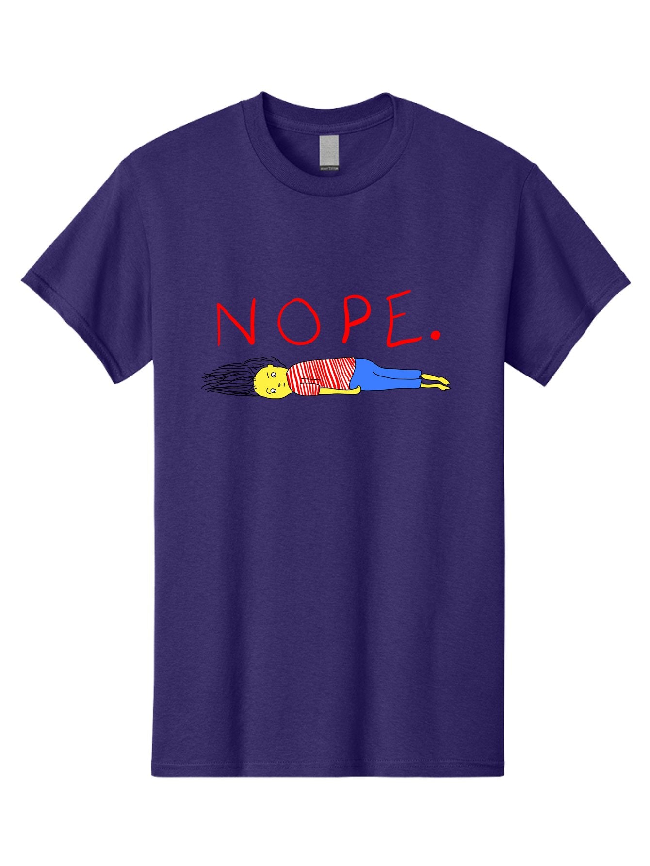 Nope Men'S Graphic Tee, 100% Cotton, Comfortable Casual Summer Wear, Machine Washable, Cartoon Character Lying Down, Refusal, Rejection, Humor, Funny, Relaxed, Laid-Back, Nope Text -  Aaa101 23
