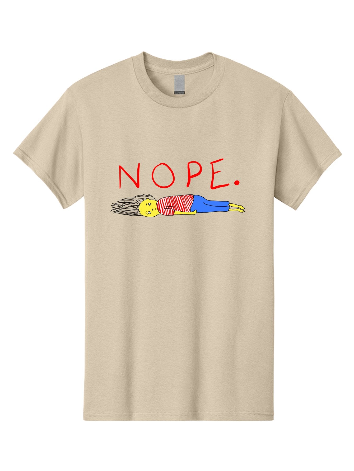 Nope Men'S Graphic Tee, 100% Cotton, Comfortable Casual Summer Wear, Machine Washable, Cartoon Character Lying Down, Refusal, Rejection, Humor, Funny, Relaxed, Laid-Back, Nope Text -  Aaa101 21