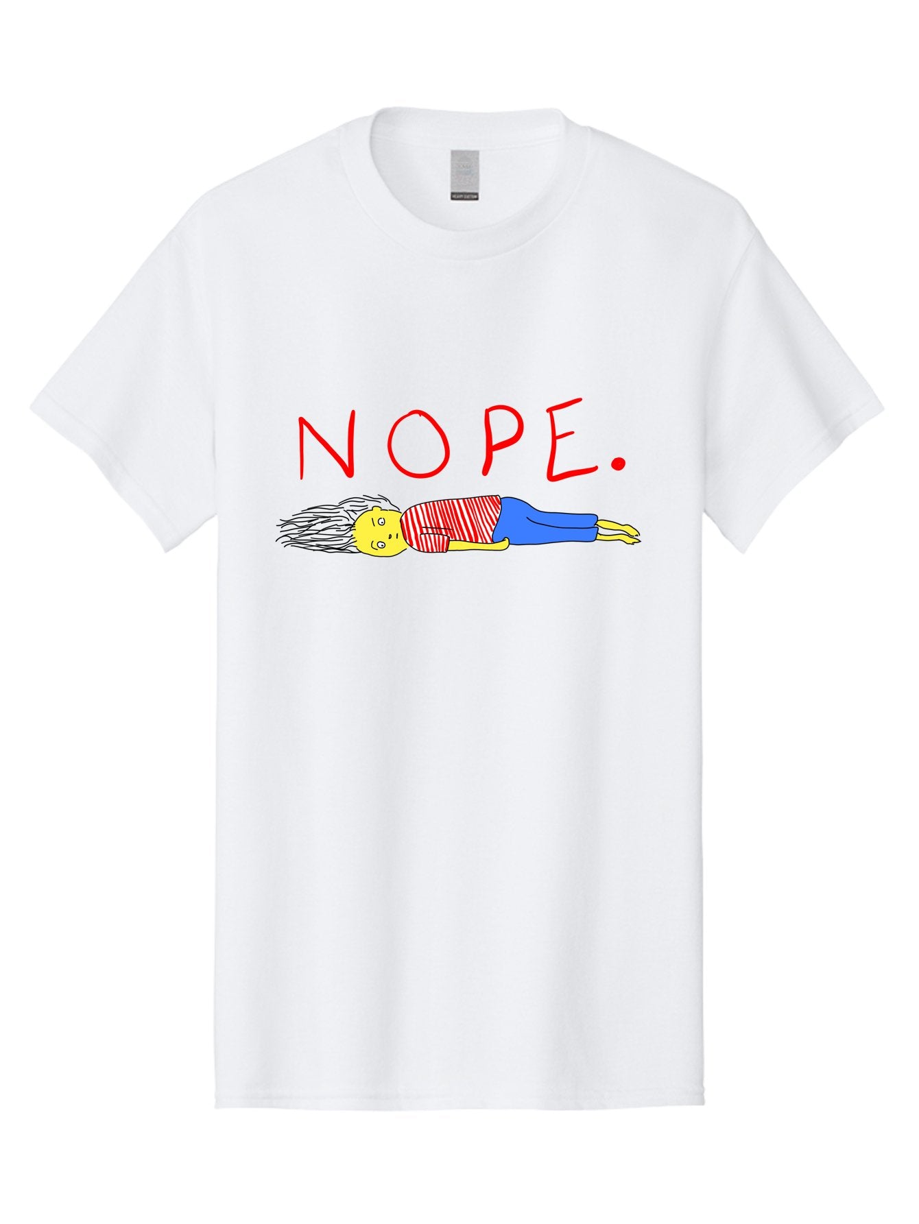 Nope Men'S Graphic Tee, 100% Cotton, Comfortable Casual Summer Wear, Machine Washable, Cartoon Character Lying Down, Refusal, Rejection, Humor, Funny, Relaxed, Laid-Back, Nope Text -  Aaa101 25
