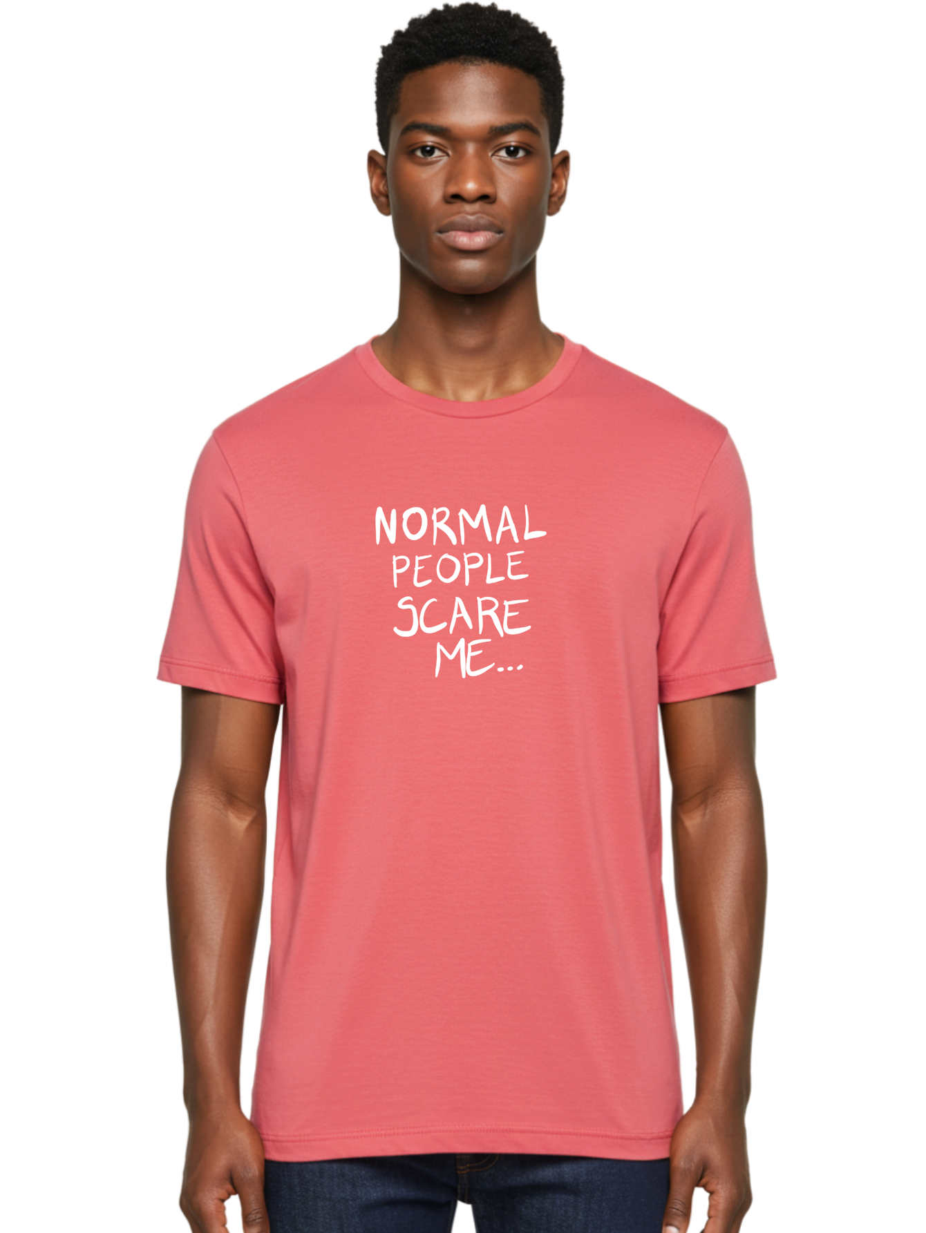 Normal-People-Scare-Me Men'S Graphic Tee, 100% Cotton, Comfortable Casual Summer Wear, Machine Washable, Normal People Scare Me, Inspirational Quotes, Funny Sayings, Quirky Humor, Handwritten Text, Bold Statements, Sarcastic Expression -  Aaa102