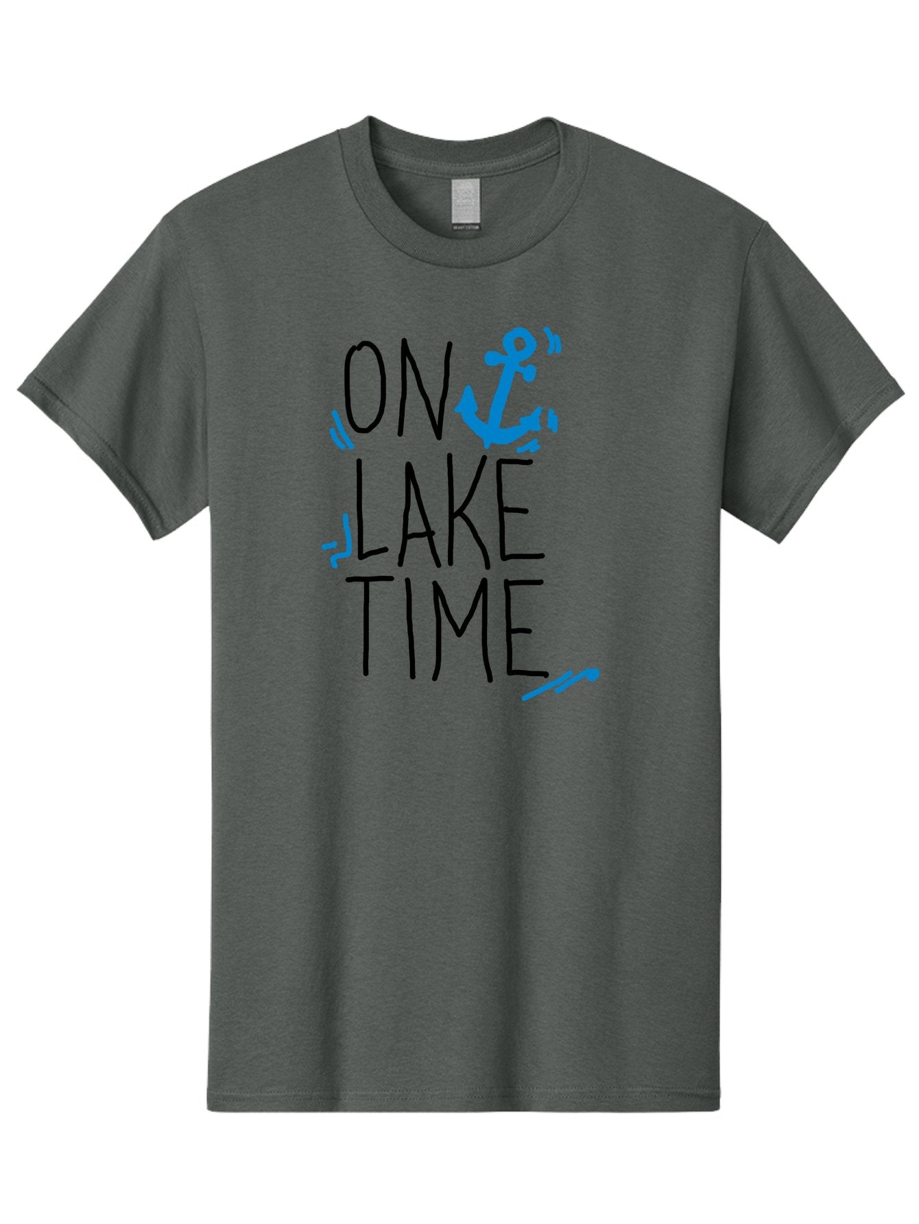 On-Lake-Time Men'S Graphic Tee, 100% Cotton, Comfortable Casual Summer Wear, Machine Washable, Lake Life, Anchor Symbol, Lake Time, Water Activities, Boating, Sailing, Relaxation, Leisure Time, Summer Fun, Nautical Theme -  Aaa105