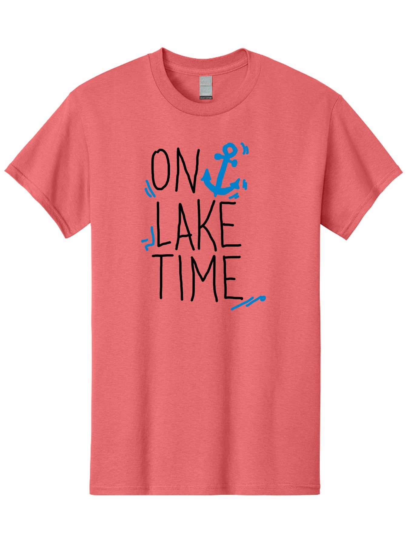 On-Lake-Time Men'S Graphic Tee, 100% Cotton, Comfortable Casual Summer Wear, Machine Washable, Lake Life, Anchor Symbol, Lake Time, Water Activities, Boating, Sailing, Relaxation, Leisure Time, Summer Fun, Nautical Theme -  Aaa105 3