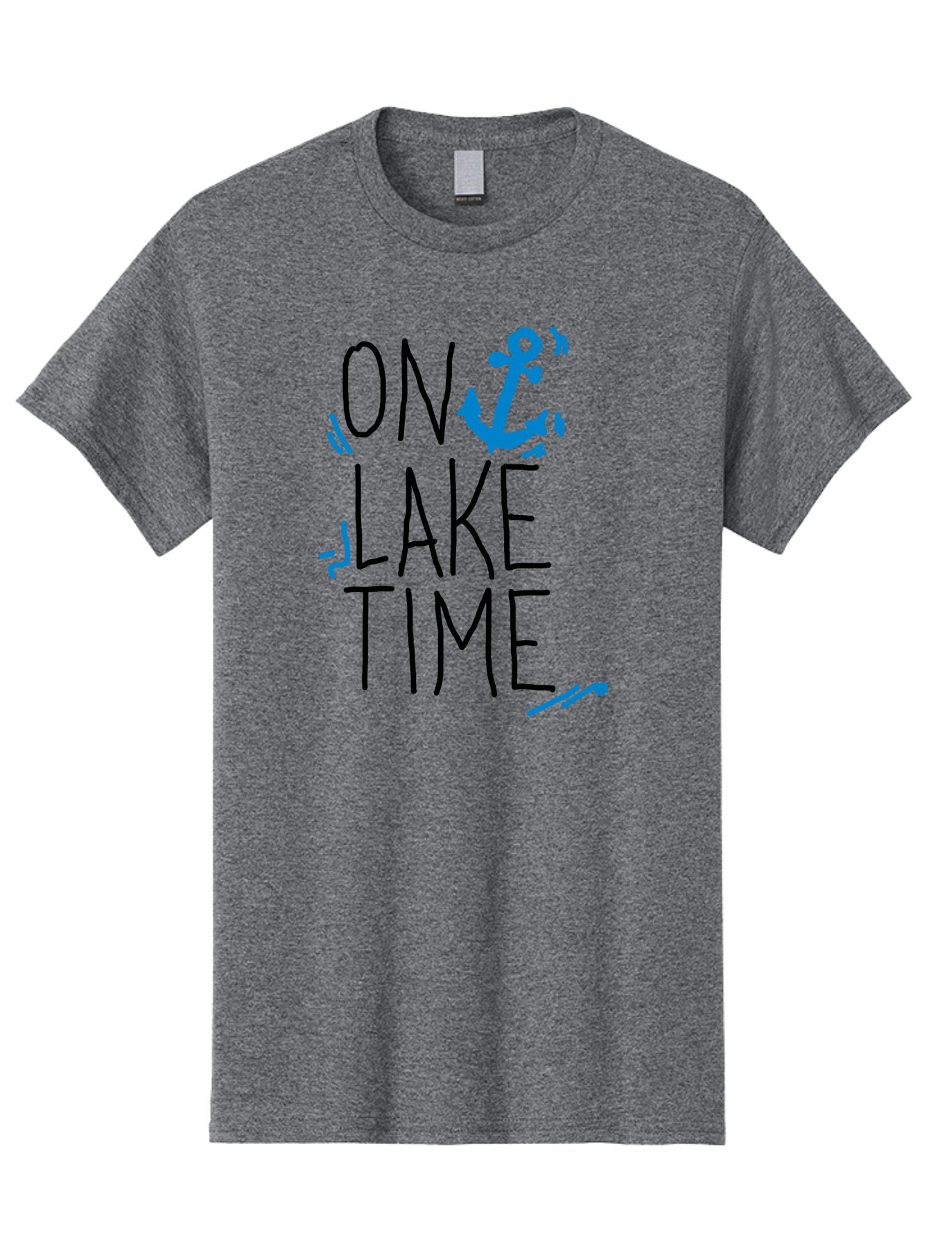 On-Lake-Time Men'S Graphic Tee, 100% Cotton, Comfortable Casual Summer Wear, Machine Washable, Lake Life, Anchor Symbol, Lake Time, Water Activities, Boating, Sailing, Relaxation, Leisure Time, Summer Fun, Nautical Theme -  Aaa105 17