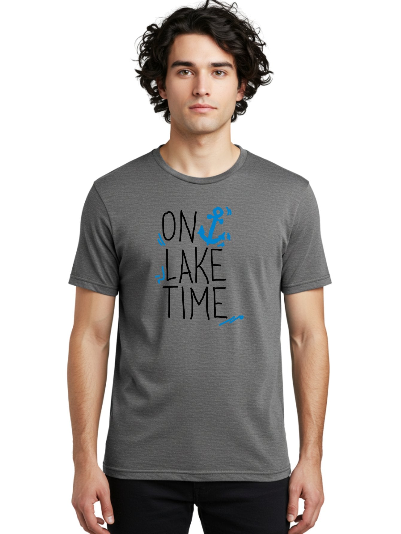On-Lake-Time Men'S Graphic Tee, 100% Cotton, Comfortable Casual Summer Wear, Machine Washable, Lake Life, Anchor Symbol, Lake Time, Water Activities, Boating, Sailing, Relaxation, Leisure Time, Summer Fun, Nautical Theme -  Aaa105 18