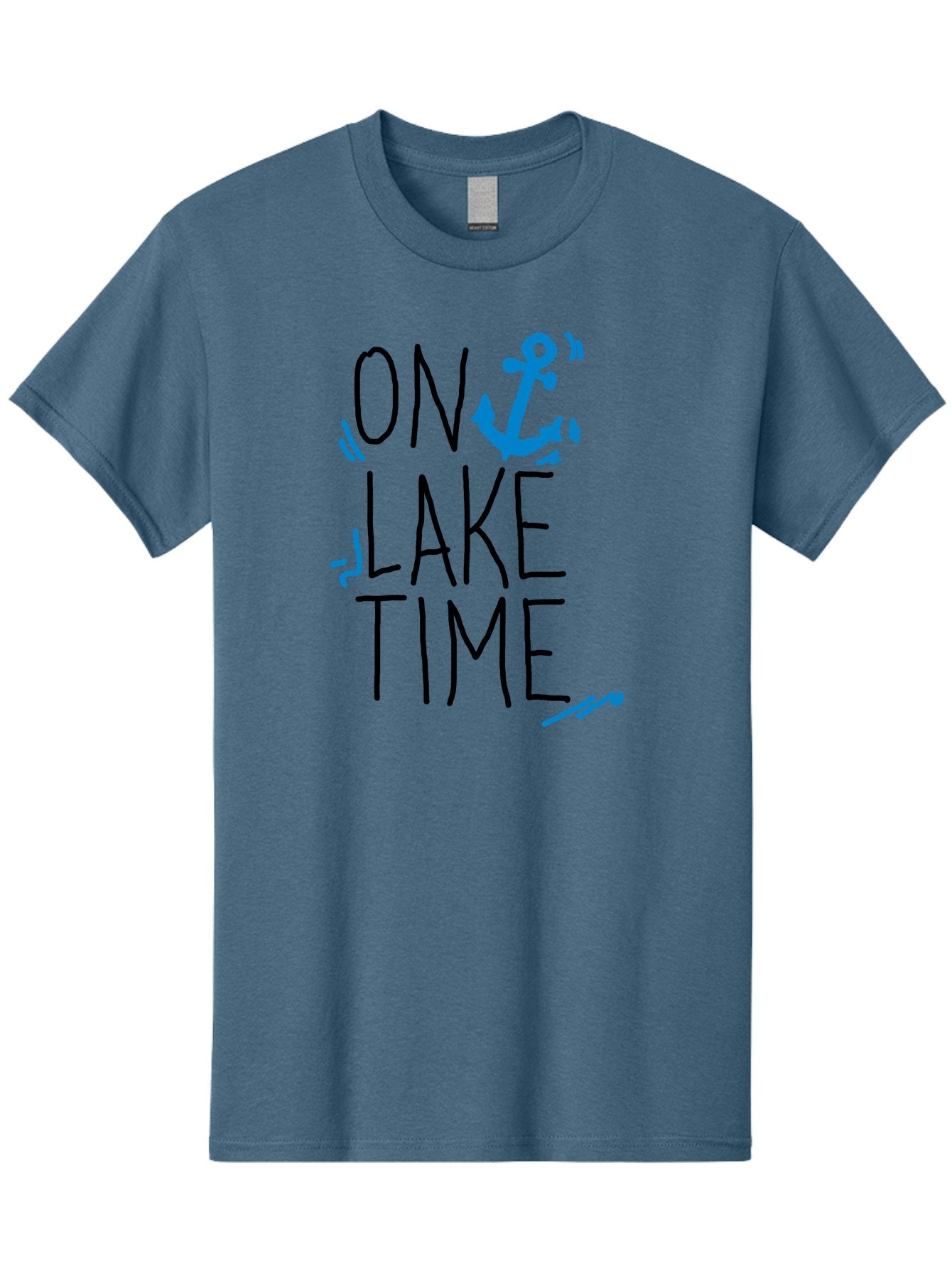 On-Lake-Time Men'S Graphic Tee, 100% Cotton, Comfortable Casual Summer Wear, Machine Washable, Lake Life, Anchor Symbol, Lake Time, Water Activities, Boating, Sailing, Relaxation, Leisure Time, Summer Fun, Nautical Theme -  Aaa105 27