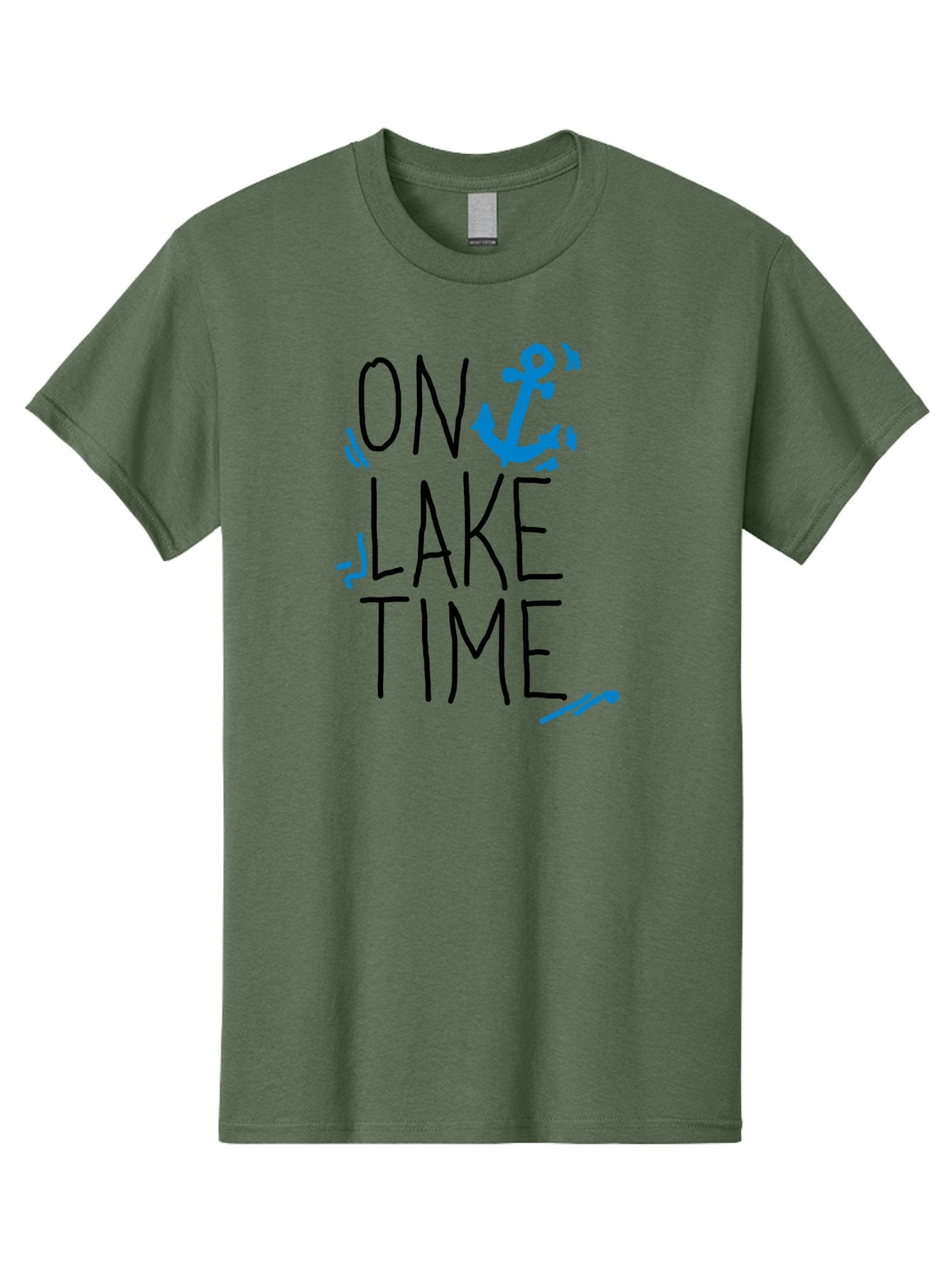 On-Lake-Time Men'S Graphic Tee, 100% Cotton, Comfortable Casual Summer Wear, Machine Washable, Lake Life, Anchor Symbol, Lake Time, Water Activities, Boating, Sailing, Relaxation, Leisure Time, Summer Fun, Nautical Theme -  Aaa105 5