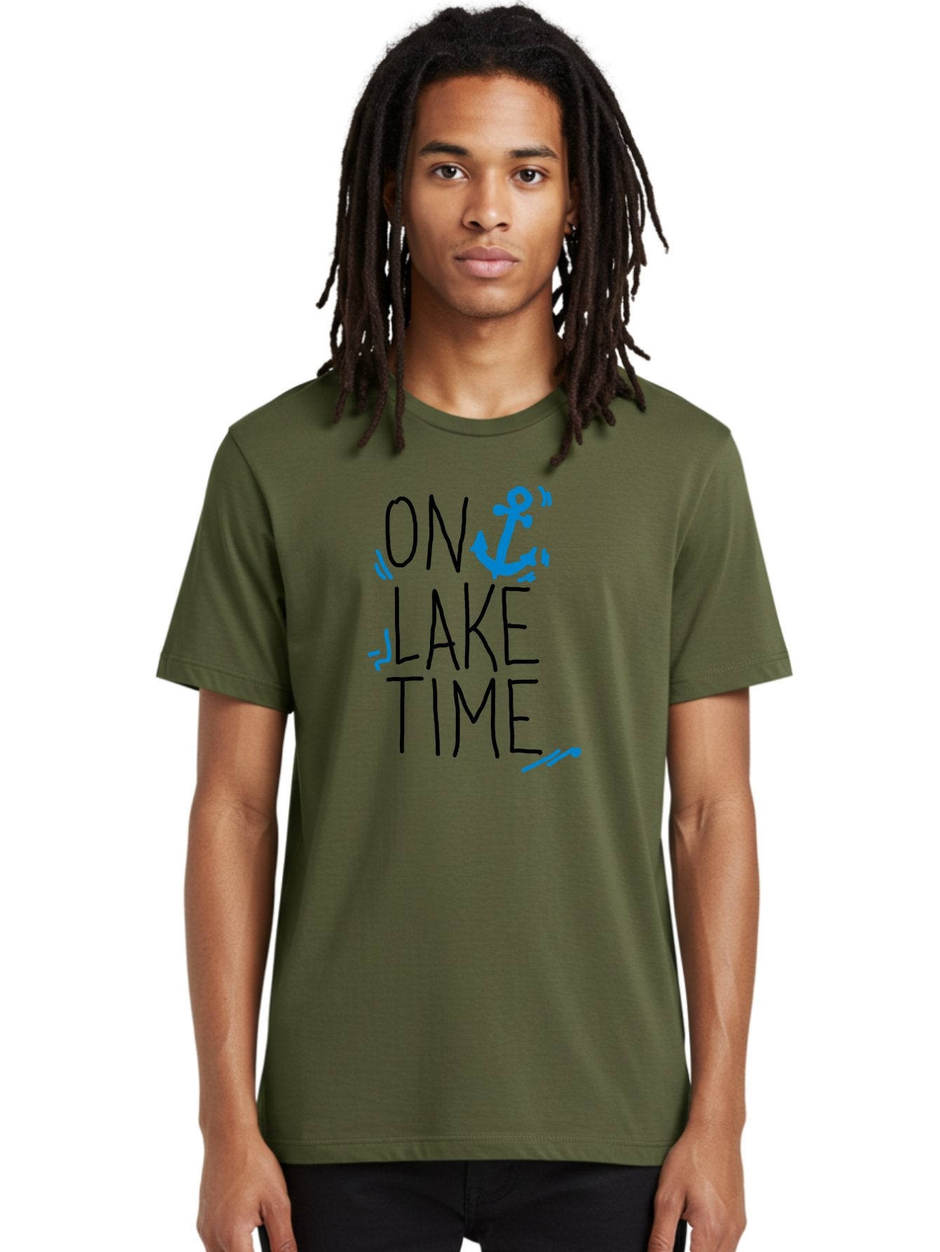 On-Lake-Time Men'S Graphic Tee, 100% Cotton, Comfortable Casual Summer Wear, Machine Washable, Lake Life, Anchor Symbol, Lake Time, Water Activities, Boating, Sailing, Relaxation, Leisure Time, Summer Fun, Nautical Theme -  Aaa105 6