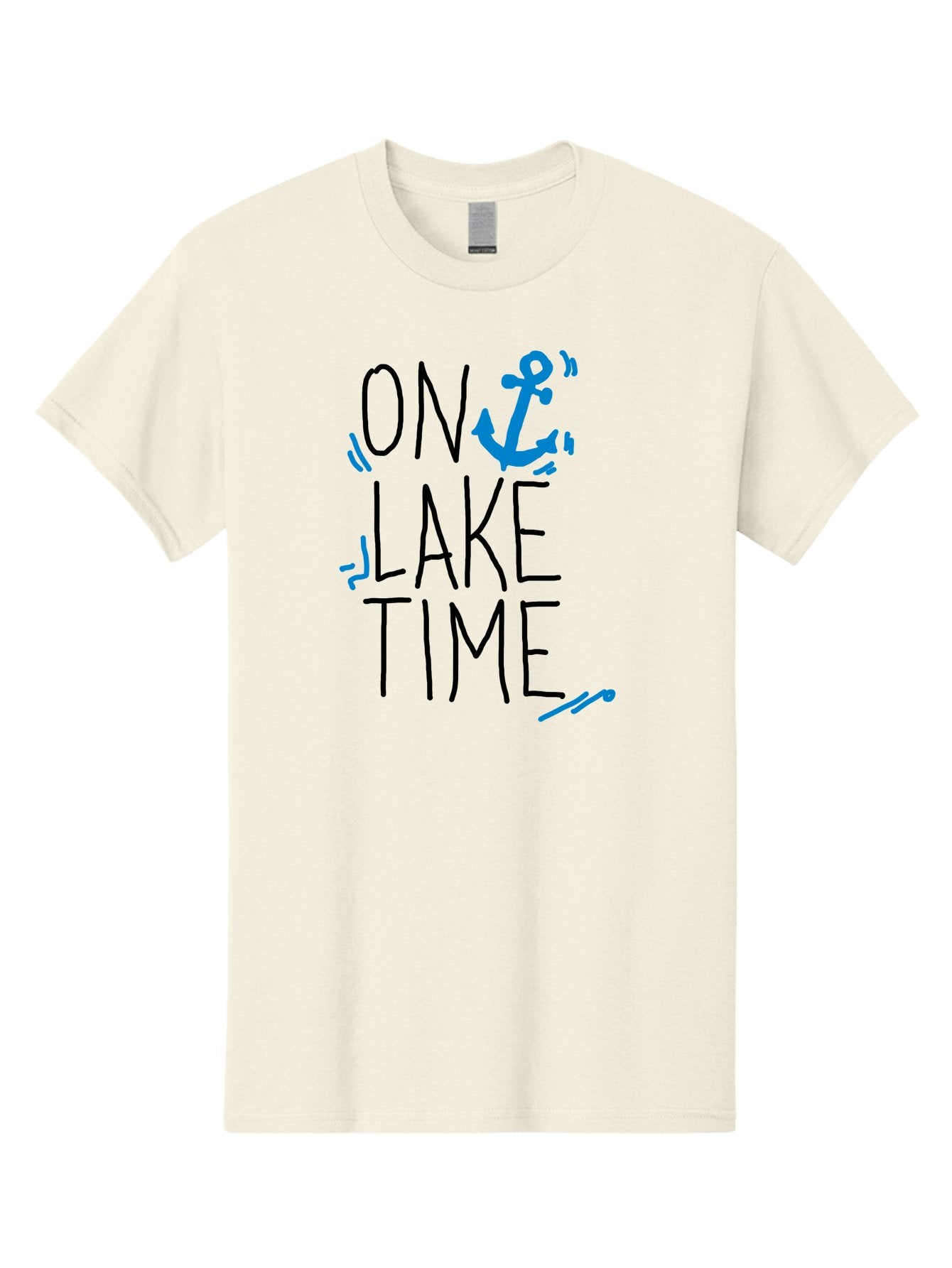 On-Lake-Time Men'S Graphic Tee, 100% Cotton, Comfortable Casual Summer Wear, Machine Washable, Lake Life, Anchor Symbol, Lake Time, Water Activities, Boating, Sailing, Relaxation, Leisure Time, Summer Fun, Nautical Theme -  Aaa105 19