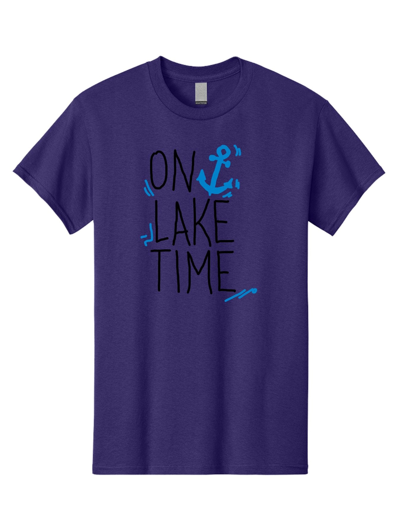 On-Lake-Time Men'S Graphic Tee, 100% Cotton, Comfortable Casual Summer Wear, Machine Washable, Lake Life, Anchor Symbol, Lake Time, Water Activities, Boating, Sailing, Relaxation, Leisure Time, Summer Fun, Nautical Theme -  Aaa105 23