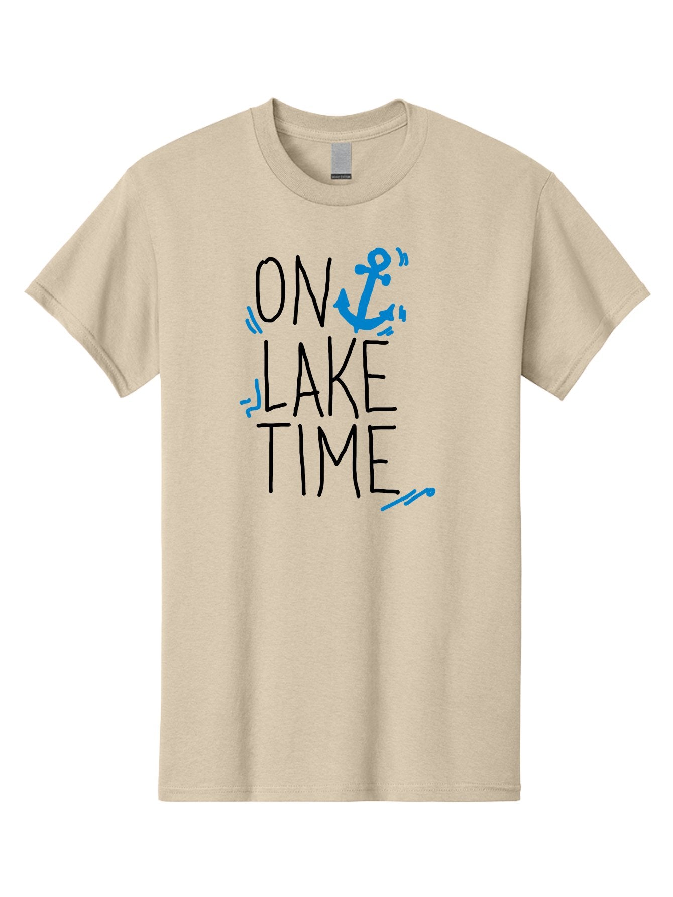 On-Lake-Time Men'S Graphic Tee, 100% Cotton, Comfortable Casual Summer Wear, Machine Washable, Lake Life, Anchor Symbol, Lake Time, Water Activities, Boating, Sailing, Relaxation, Leisure Time, Summer Fun, Nautical Theme -  Aaa105 13