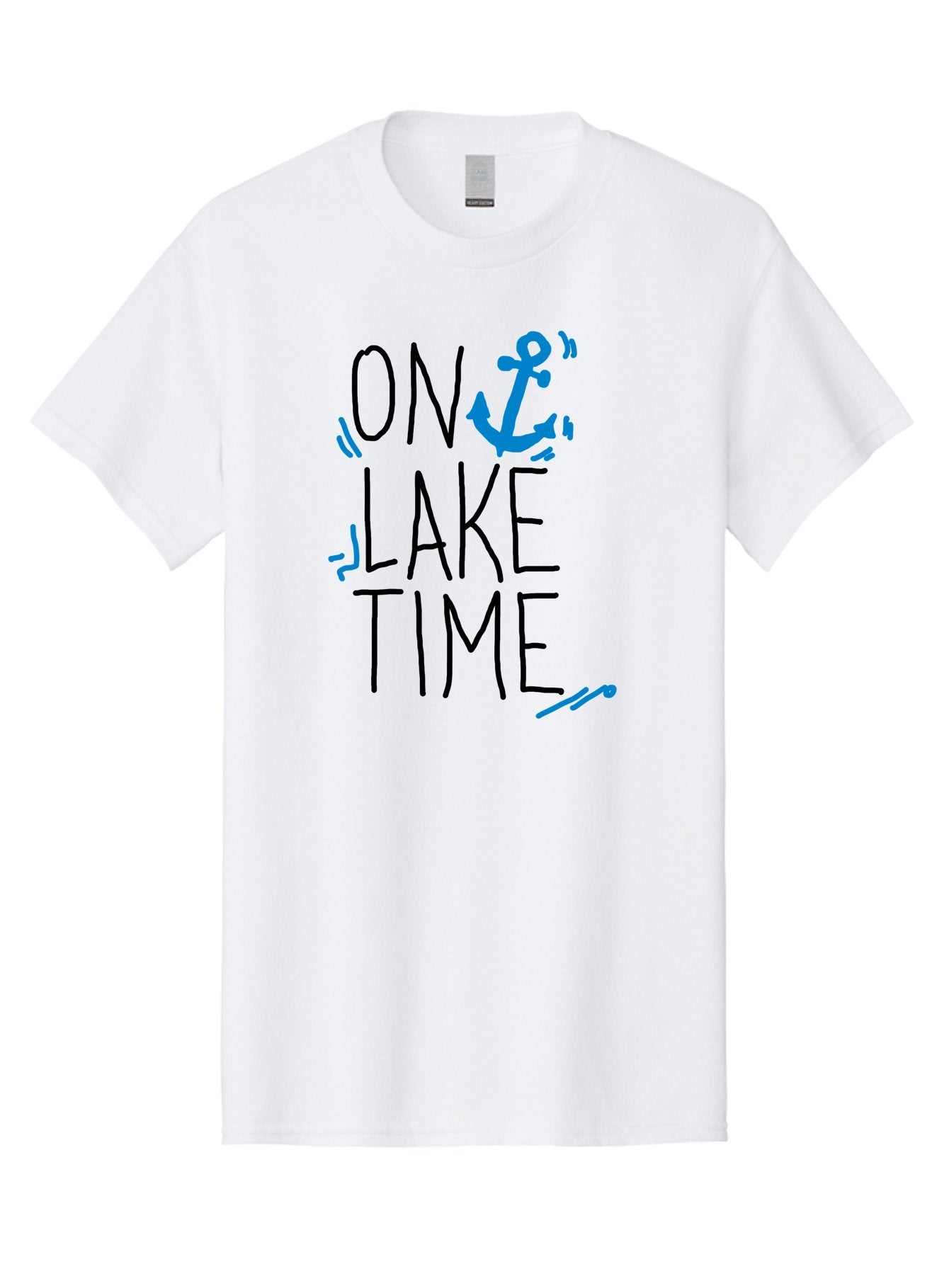 On-Lake-Time Men'S Graphic Tee, 100% Cotton, Comfortable Casual Summer Wear, Machine Washable, Lake Life, Anchor Symbol, Lake Time, Water Activities, Boating, Sailing, Relaxation, Leisure Time, Summer Fun, Nautical Theme -  Aaa105 21