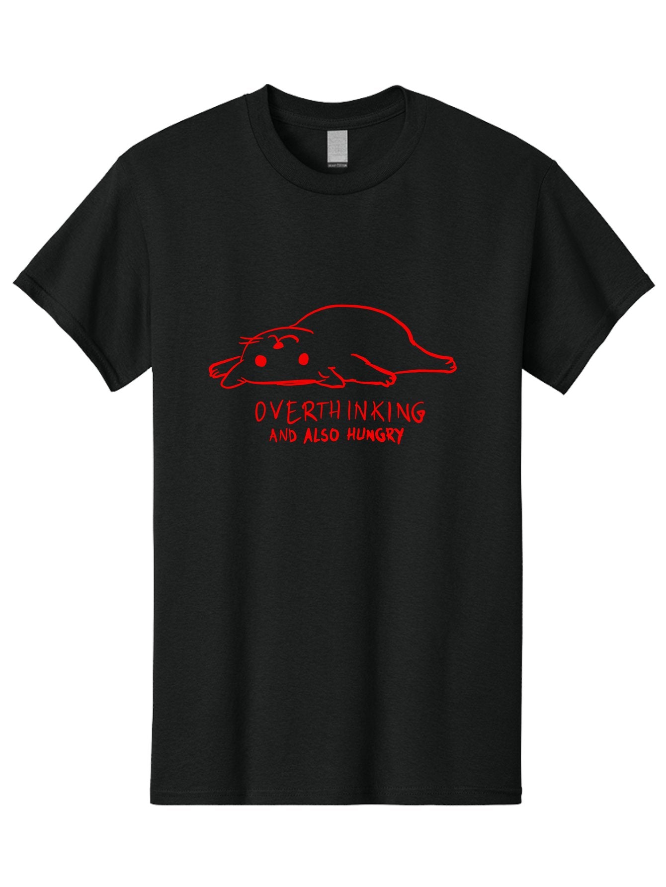 Overthinking-And-Also-Hungry Men'S Graphic Tee, 100% Cotton, Comfortable Casual Summer Wear, Machine Washable, Funny Animal Cartoon, Red Rat, Cute Rodent, Lying Down Relaxed, Overthinking Humor, Relatable, Funny, Quirky, Cartoon Humor, -  Aaa106 9