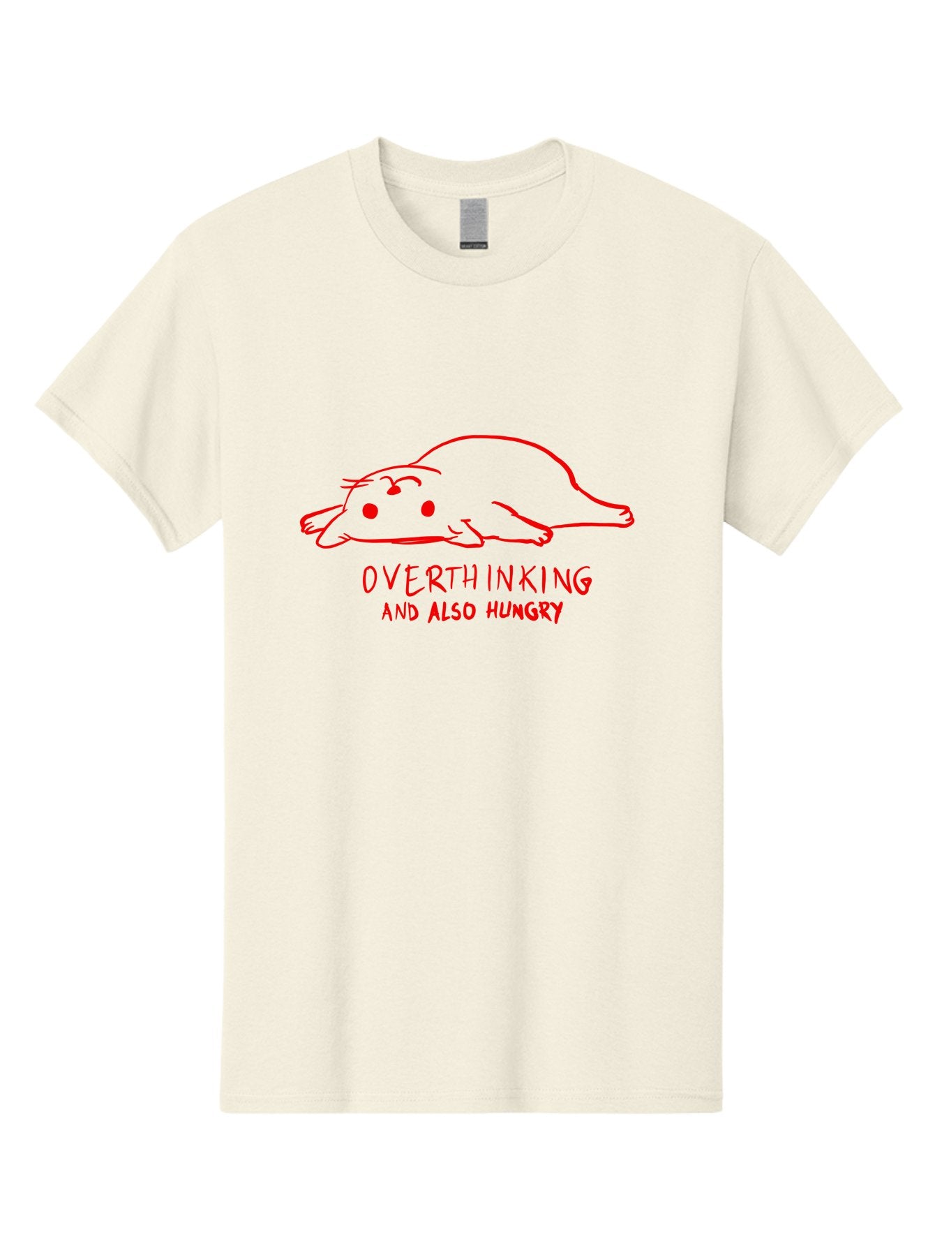 Overthinking-And-Also-Hungry Men'S Graphic Tee, 100% Cotton, Comfortable Casual Summer Wear, Machine Washable, Funny Animal Cartoon, Red Rat, Cute Rodent, Lying Down Relaxed, Overthinking Humor, Relatable, Funny, Quirky, Cartoon Humor, -  Aaa106 7