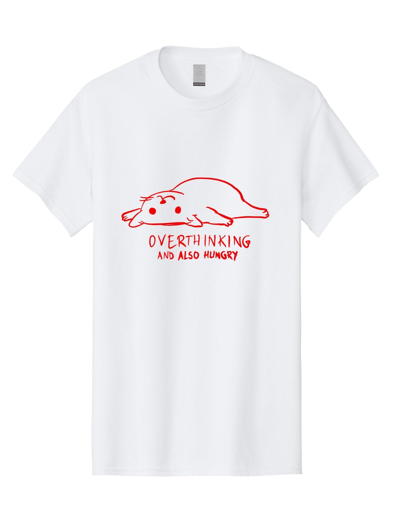 Overthinking-And-Also-Hungry Men'S Graphic Tee, 100% Cotton, Comfortable Casual Summer Wear, Machine Washable, Funny Animal Cartoon, Red Rat, Cute Rodent, Lying Down Relaxed, Overthinking Humor, Relatable, Funny, Quirky, Cartoon Humor, -  Aaa106 13