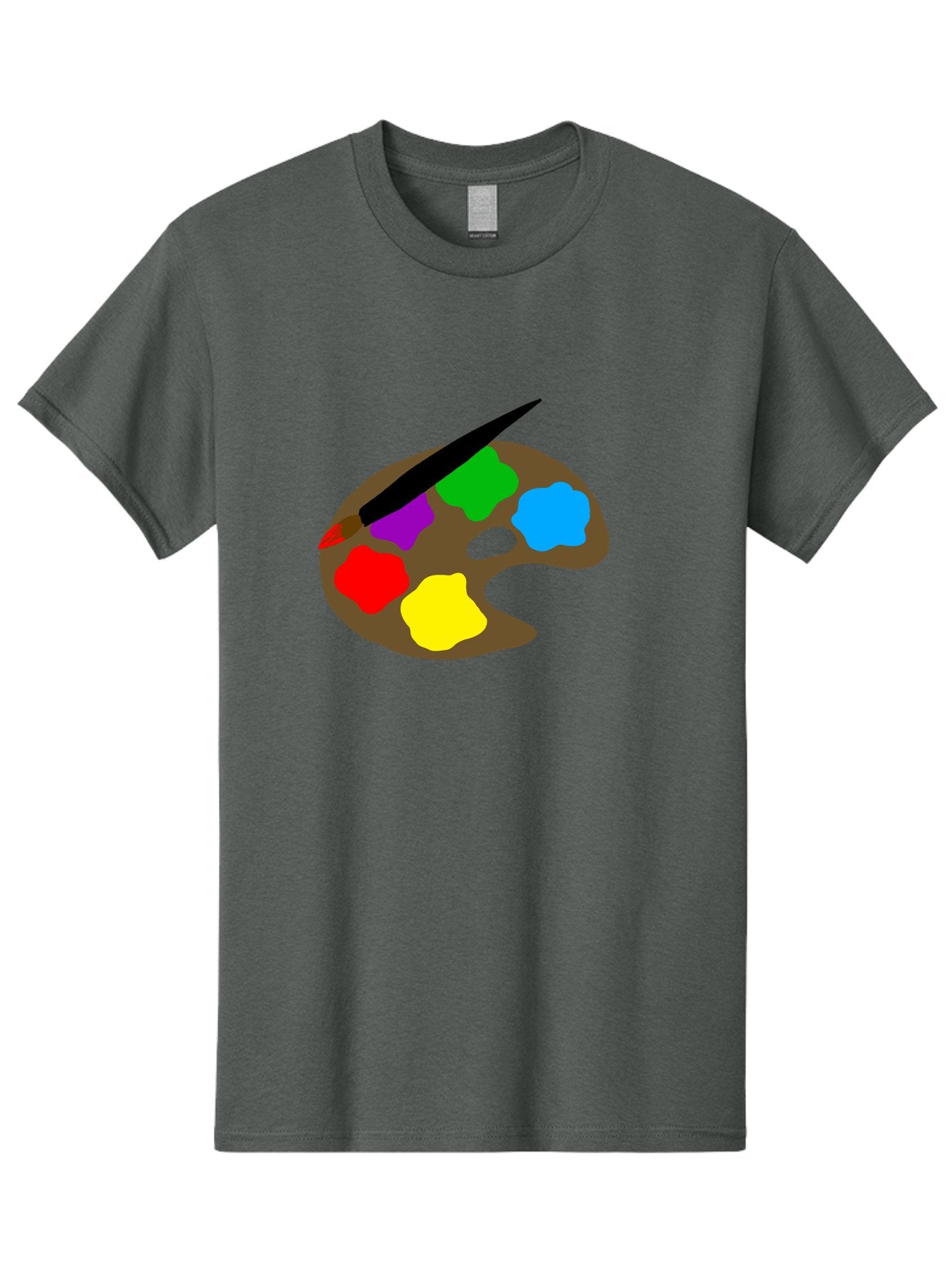 Paint-Palette Men'S Graphic Tee, 100% Cotton, Comfortable Casual Summer Wear, Machine Washable, Artist'S Palette, Painting Supplies, Colorful Paints, Artistic Tools, Creative Expression, Vibrant Colors, Red, Yellow, Blue, Green, Purple -  Aaa107 9