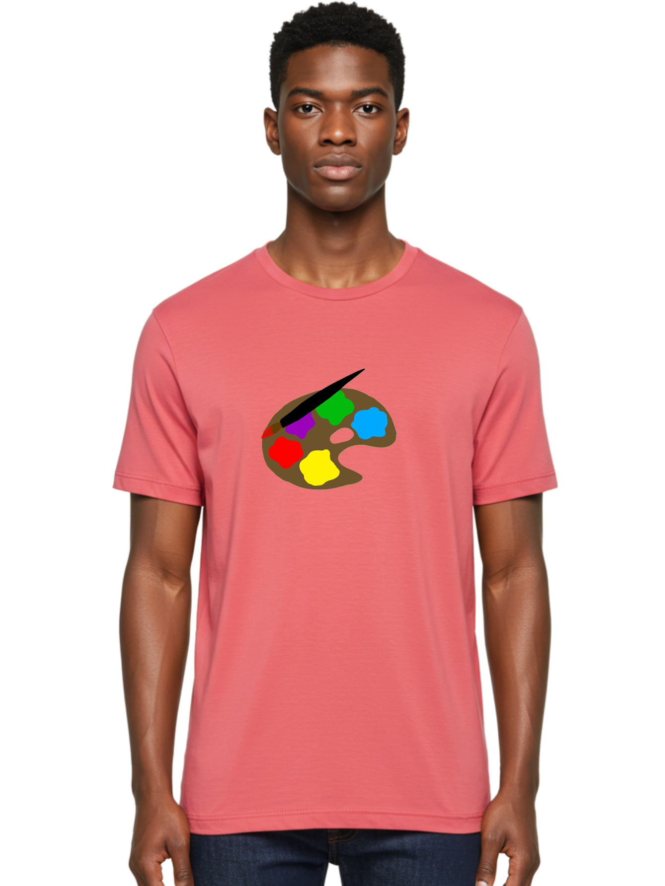 Paint-Palette Men'S Graphic Tee, 100% Cotton, Comfortable Casual Summer Wear, Machine Washable, Artist'S Palette, Painting Supplies, Colorful Paints, Artistic Tools, Creative Expression, Vibrant Colors, Red, Yellow, Blue, Green, Purple -  Aaa107 22