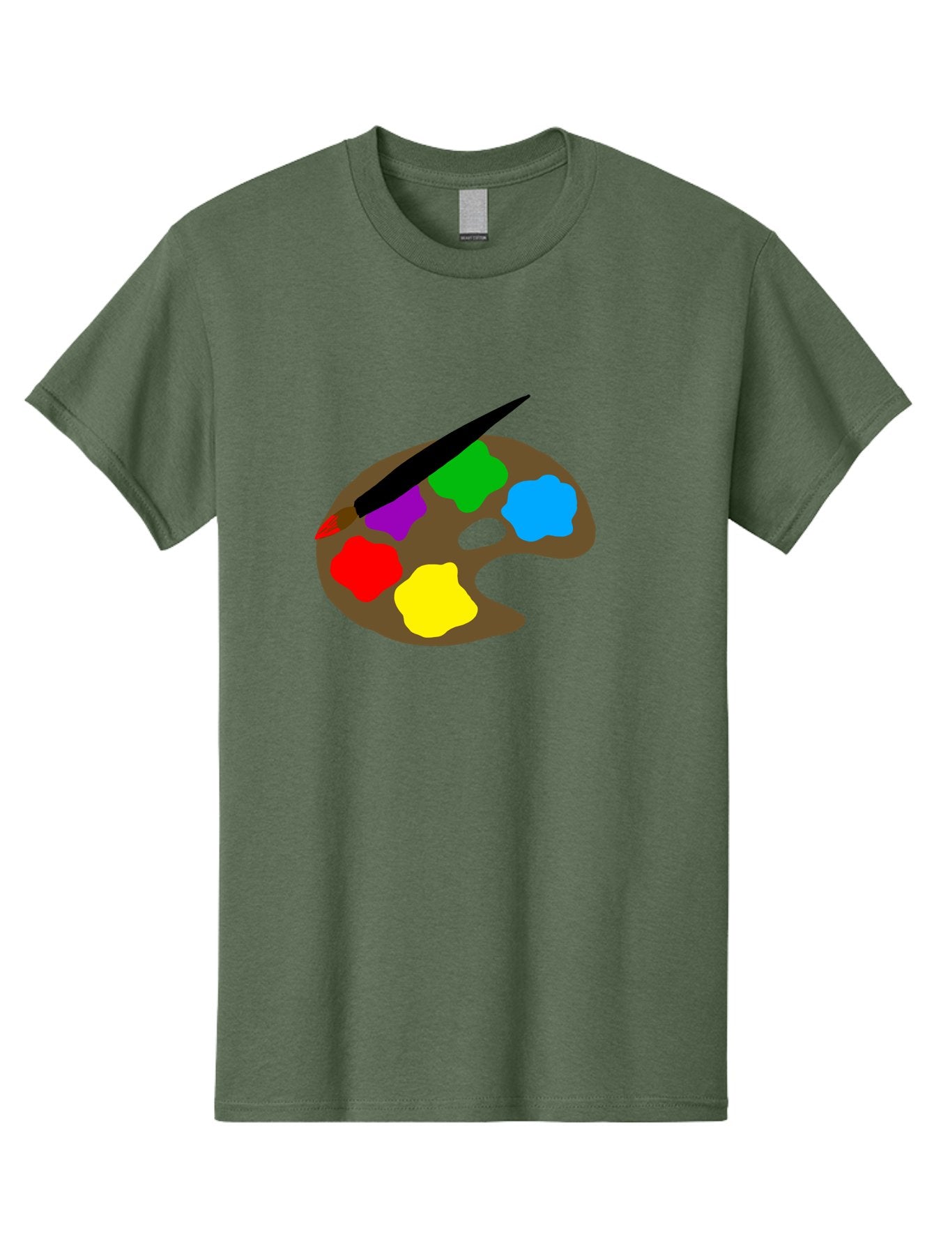 Paint-Palette Men'S Graphic Tee, 100% Cotton, Comfortable Casual Summer Wear, Machine Washable, Artist'S Palette, Painting Supplies, Colorful Paints, Artistic Tools, Creative Expression, Vibrant Colors, Red, Yellow, Blue, Green, Purple -  Aaa107 5