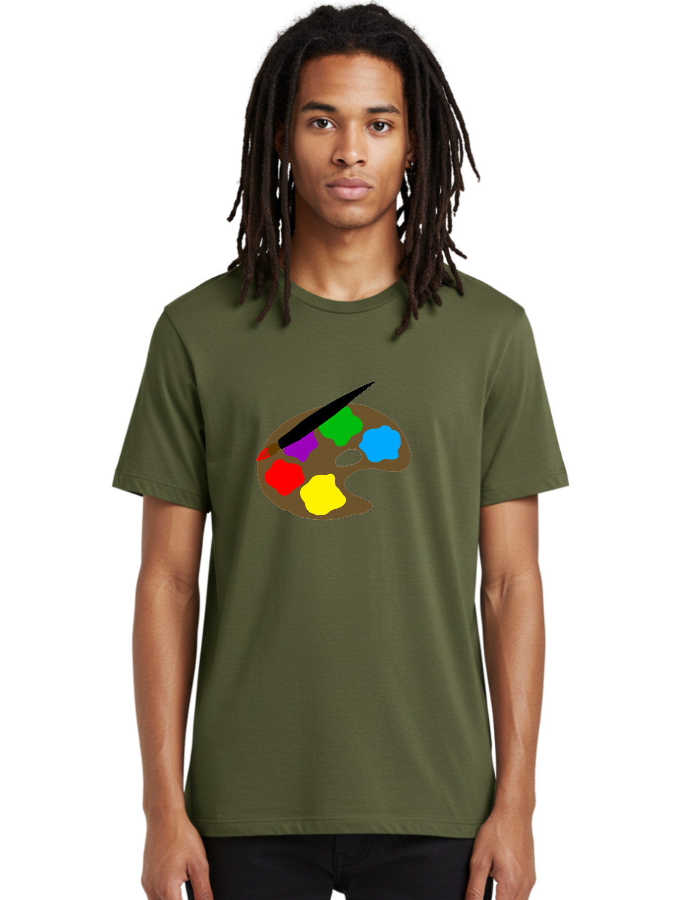 Paint-Palette Men'S Graphic Tee, 100% Cotton, Comfortable Casual Summer Wear, Machine Washable, Artist'S Palette, Painting Supplies, Colorful Paints, Artistic Tools, Creative Expression, Vibrant Colors, Red, Yellow, Blue, Green, Purple -  Aaa107 12
