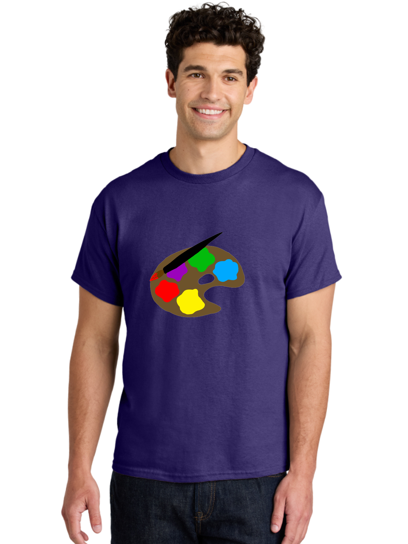 Paint-Palette Men'S Graphic Tee, 100% Cotton, Comfortable Casual Summer Wear, Machine Washable, Artist'S Palette, Painting Supplies, Colorful Paints, Artistic Tools, Creative Expression, Vibrant Colors, Red, Yellow, Blue, Green, Purple -  Aaa107 24