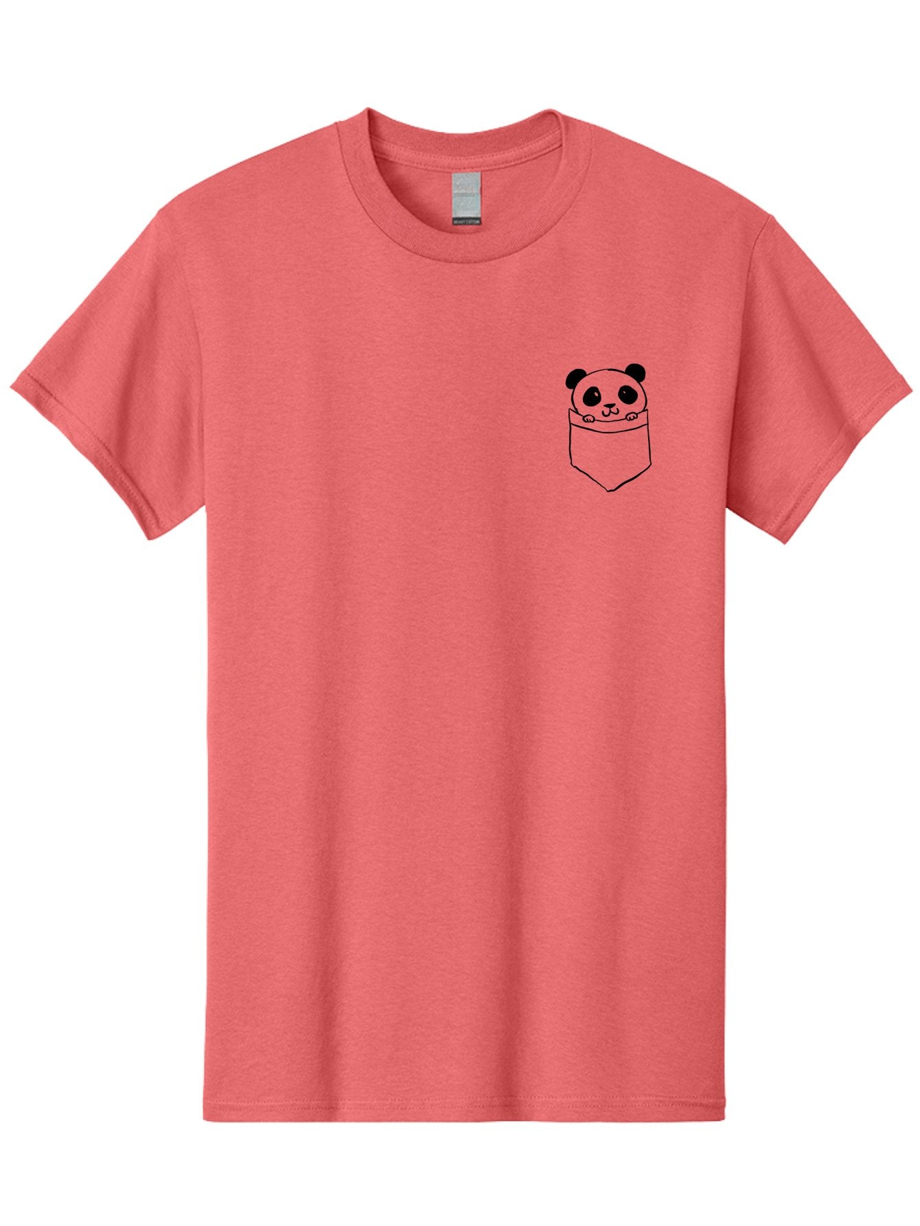 Panda-In-Pocket Men'S Graphic Tee, 100% Cotton, Comfortable Casual Summer Wear, Machine Washable, Cartoon Panda, Kawaii Animal, Pocket Friend, Cute Design, Minimalist Art, Adorable Character, Simple Illustration, Black Outline, Panda Bear -  Aaa108