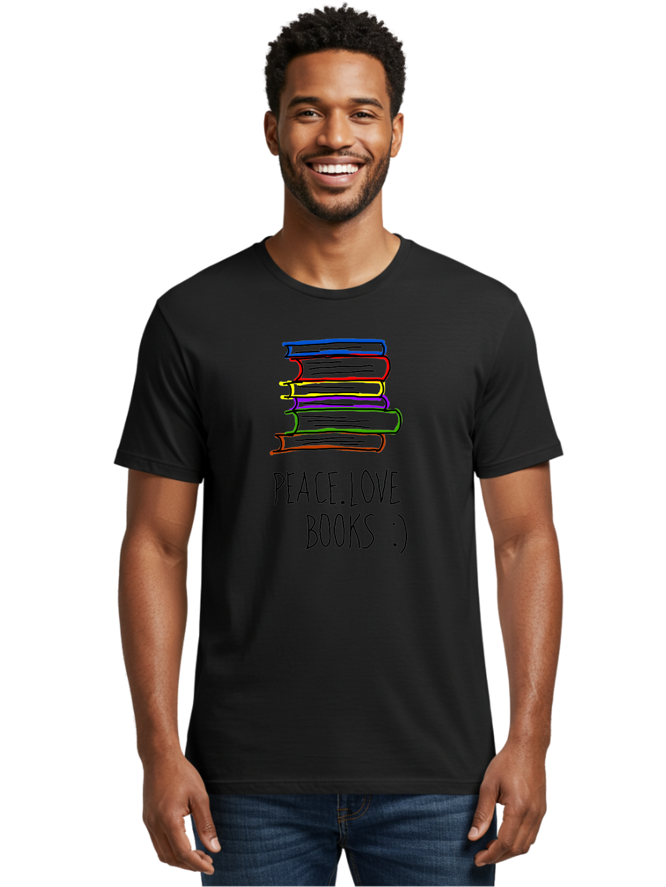 Peace-Love-Books Men'S Graphic Tee, 100% Cotton, Comfortable Casual Summer Wear, Machine Washable, Stack Of Books, Love For Reading, Peaceful Atmosphere, Inspirational Quote, Book Lovers, Reading Culture, Inspirational Message, -  Aaa109 16